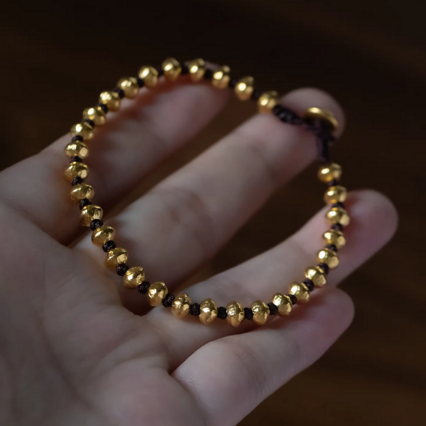 24K Pure 999 Gold Lucky Beads Woven Rope Bracelet