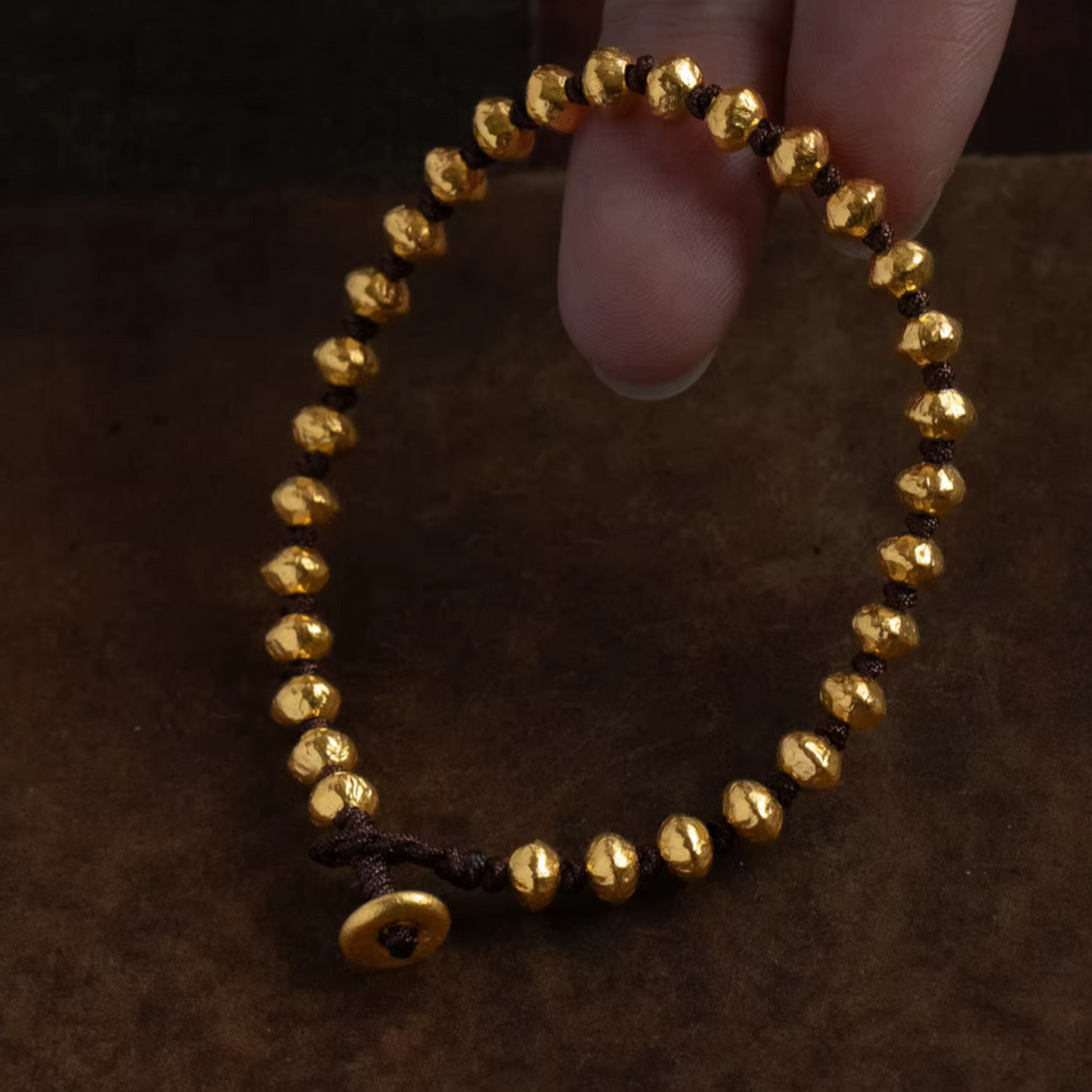 24K Pure 999 Gold Lucky Beads Woven Rope Bracelet