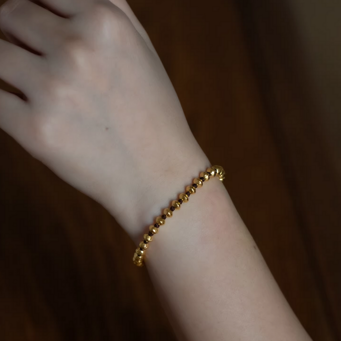 24K Pure 999 Gold Lucky Beads Woven Rope Bracelet