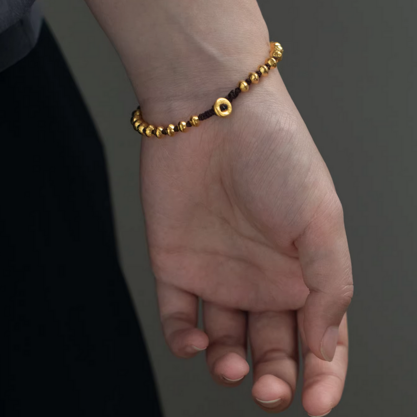 24K Pure 999 Gold Lucky Beads Woven Rope Bracelet