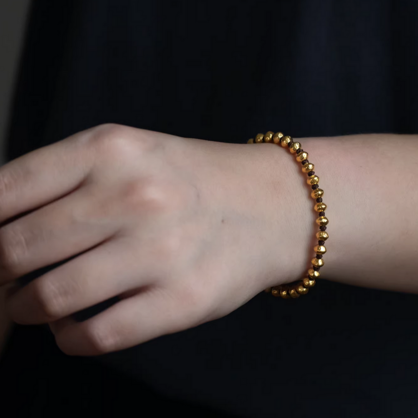 24K Pure 999 Gold Lucky Beads Woven Rope Bracelet