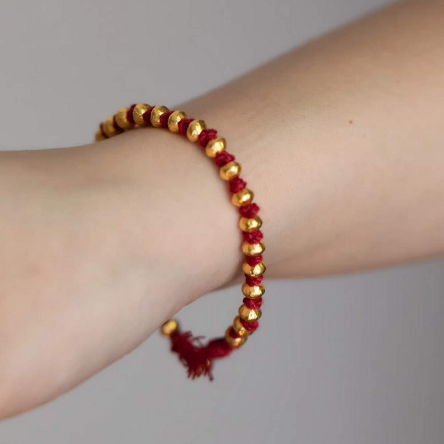 24K Pure 999 Gold Lucky Beads Woven Rope Bracelet