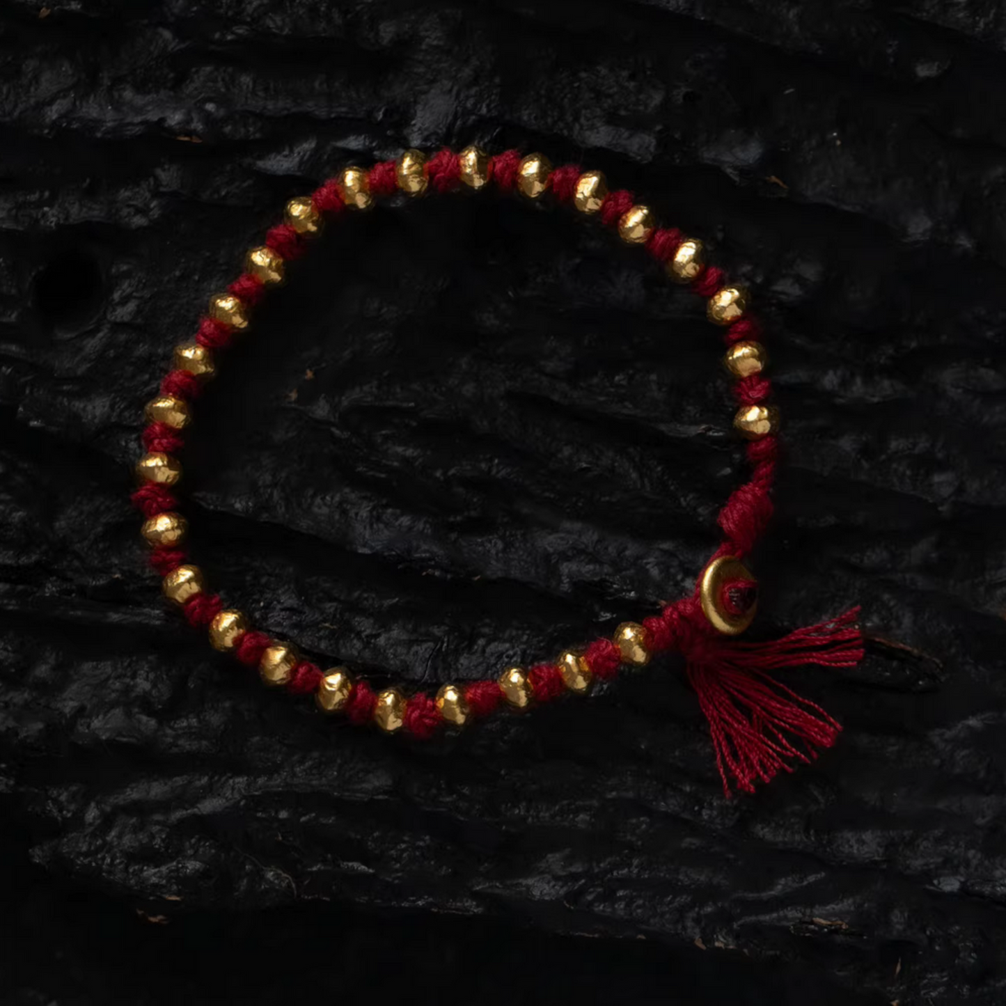 24K Pure 999 Gold Lucky Beads Woven Rope Bracelet