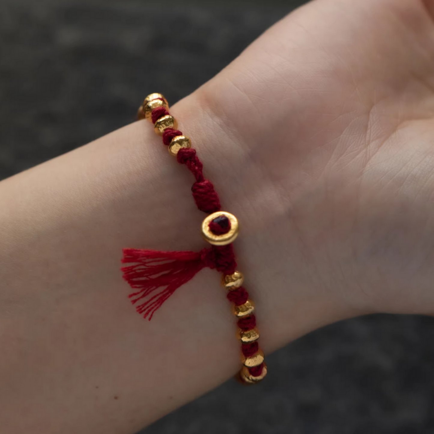 24K Pure 999 Gold Lucky Beads Woven Rope Bracelet