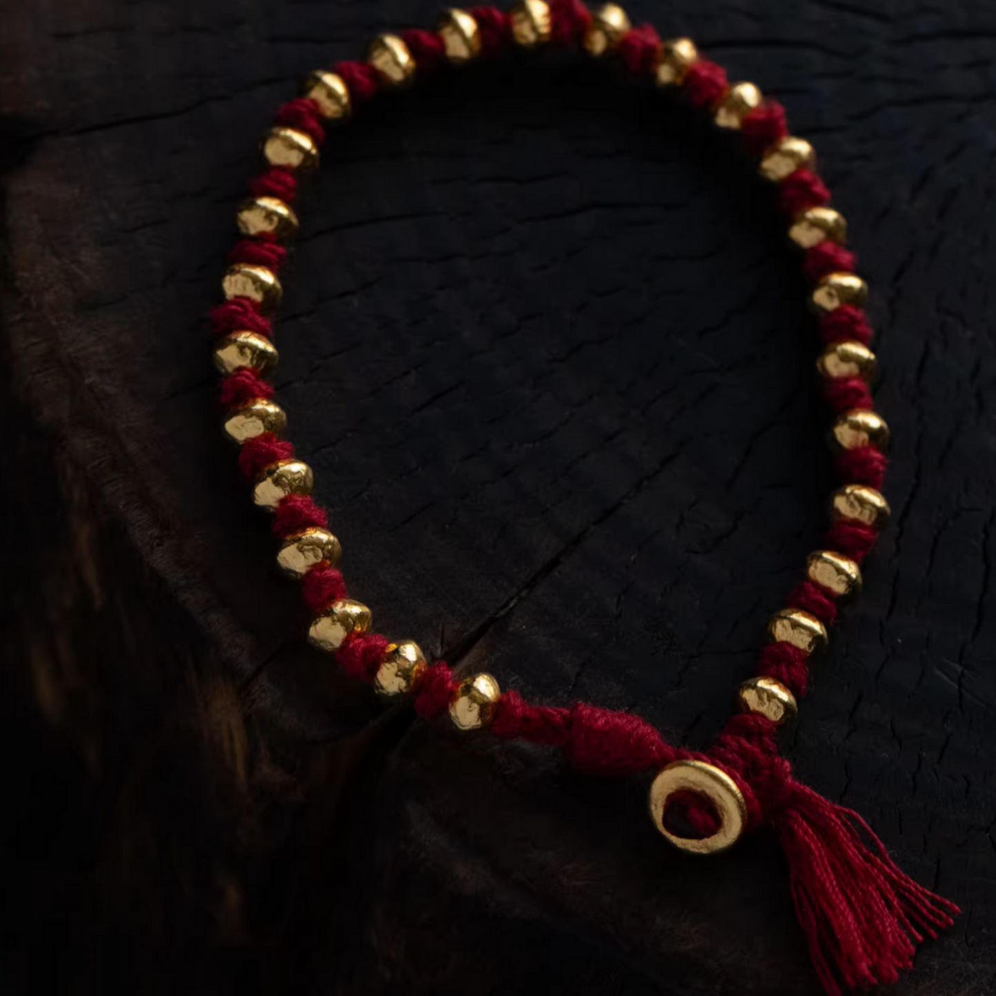 24K Pure 999 Gold Lucky Beads Woven Rope Bracelet