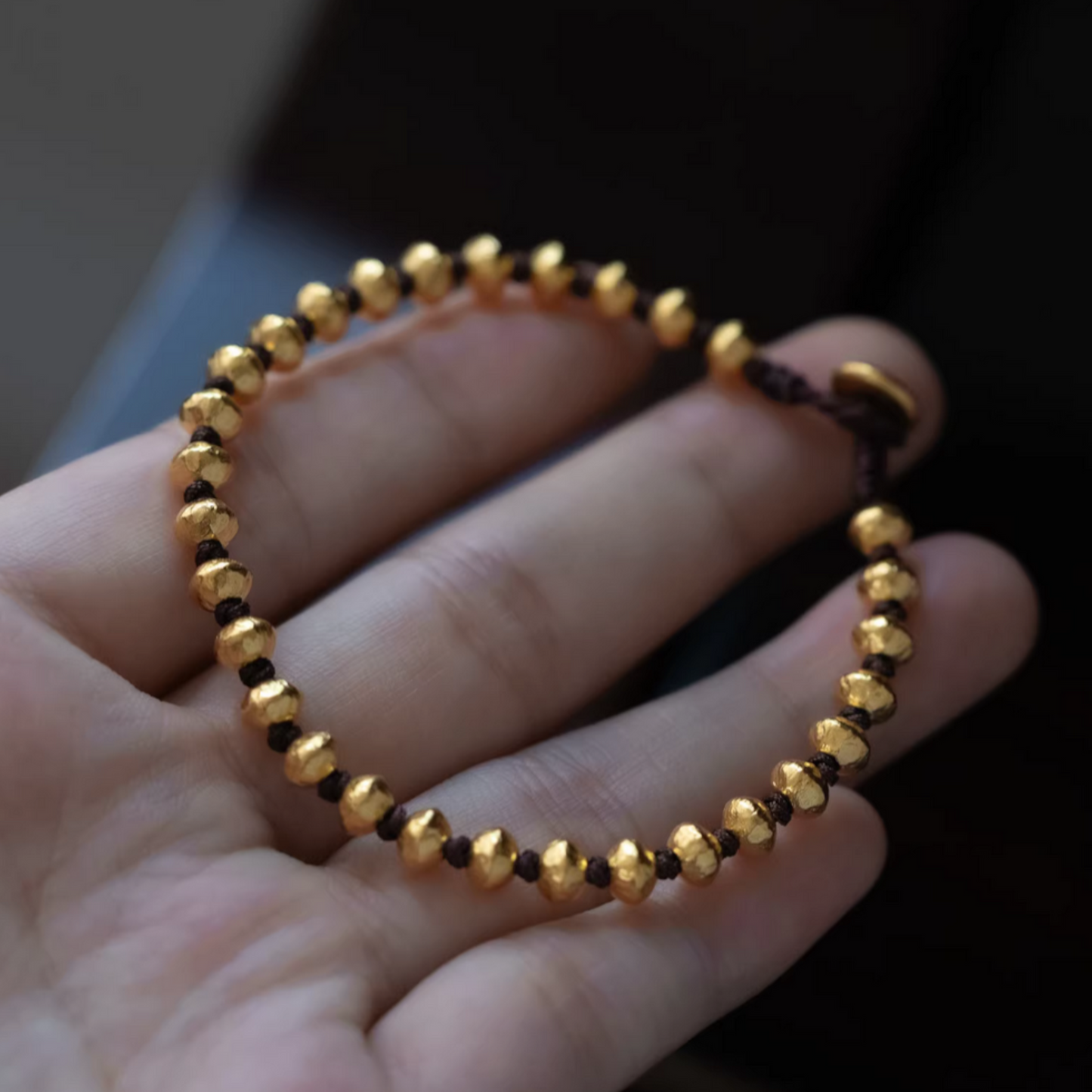 24K Pure 999 Gold Lucky Beads Woven Rope Bracelet