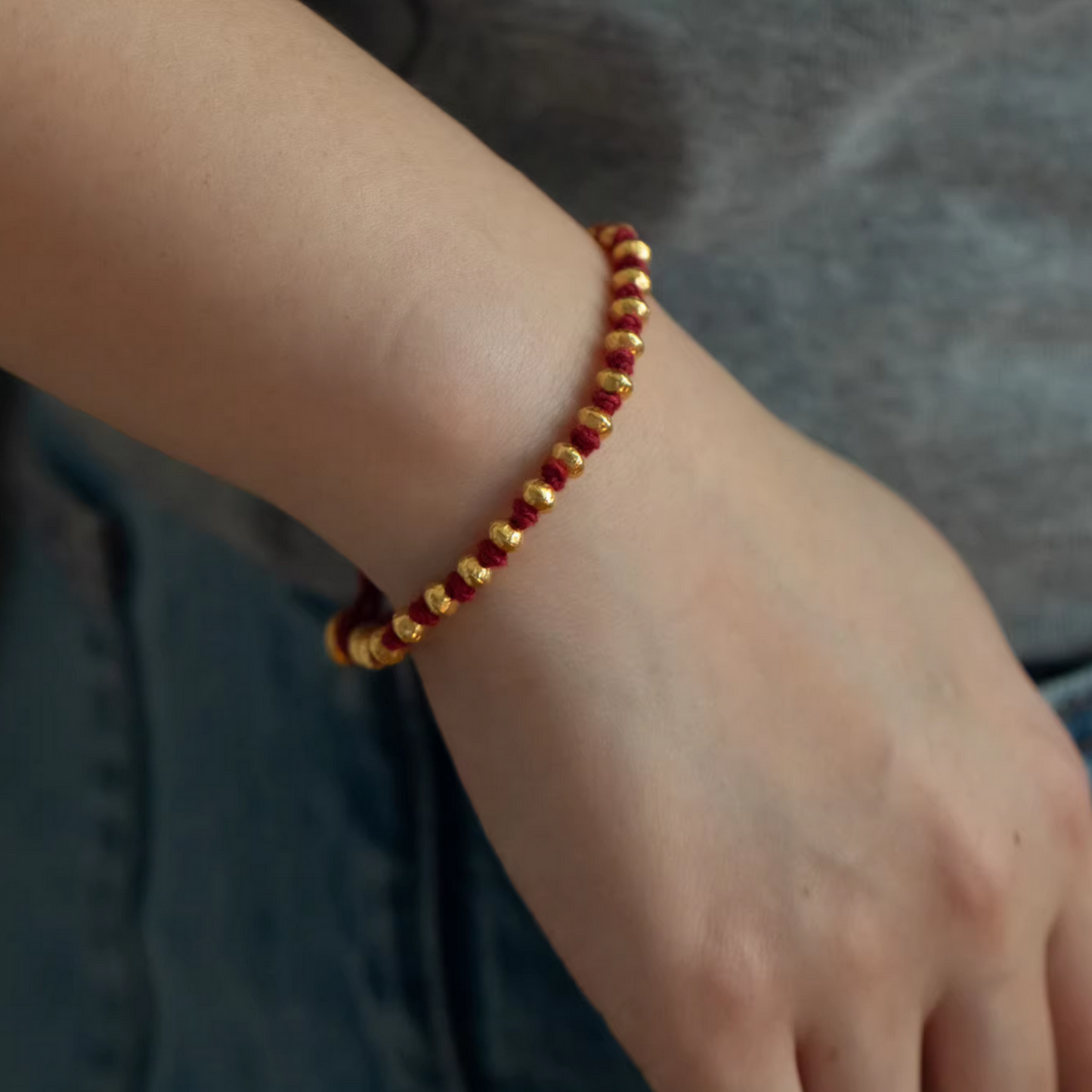 24K Pure 999 Gold Lucky Beads Woven Rope Bracelet