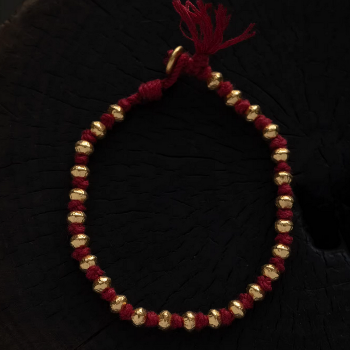 24K Pure 999 Gold Lucky Beads Woven Rope Bracelet