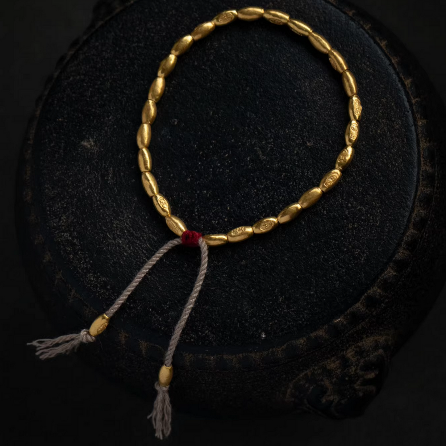 24K Pure 999 Gold Rice Beads Woven Rope Bracelet