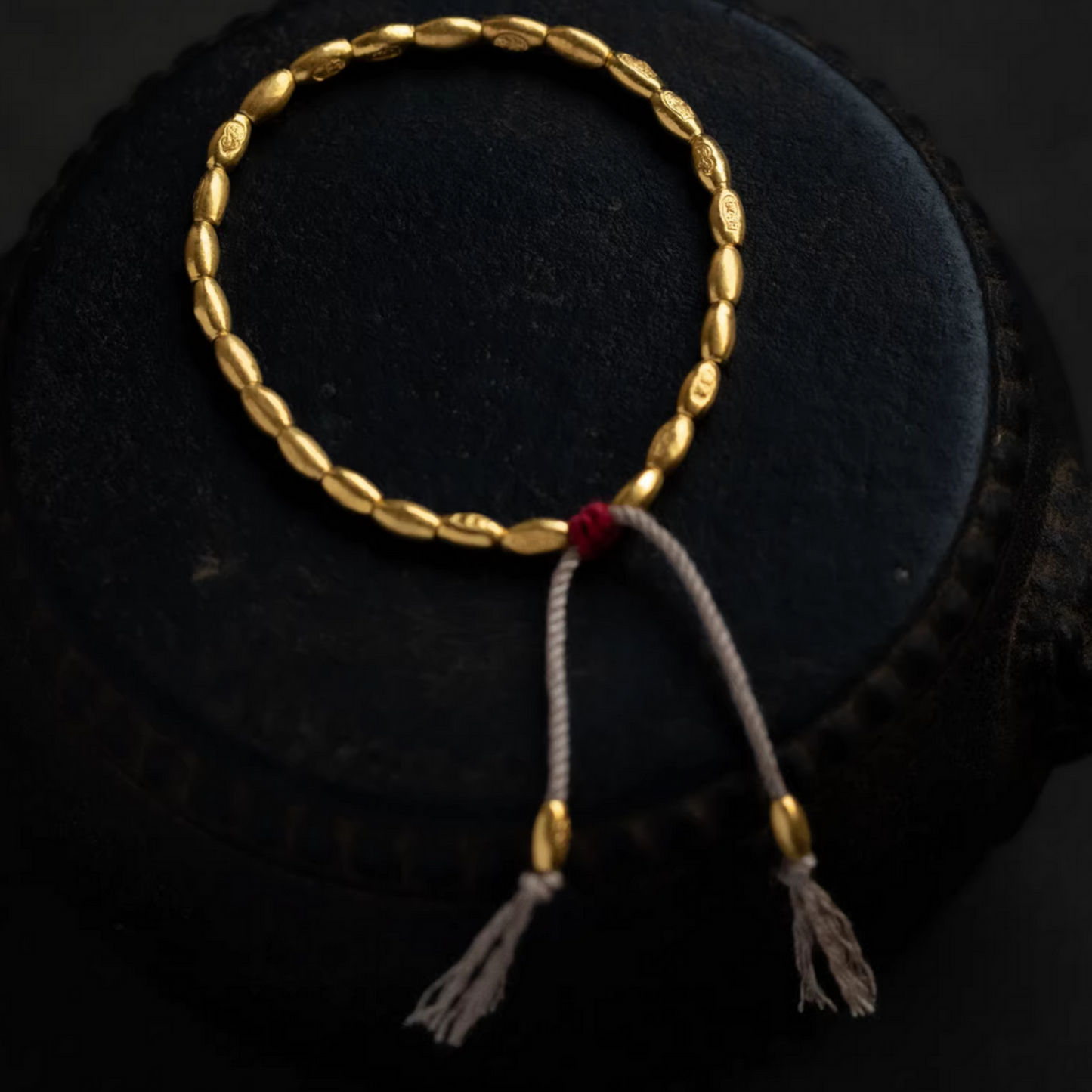 24K Pure 999 Gold Rice Beads Woven Rope Bracelet