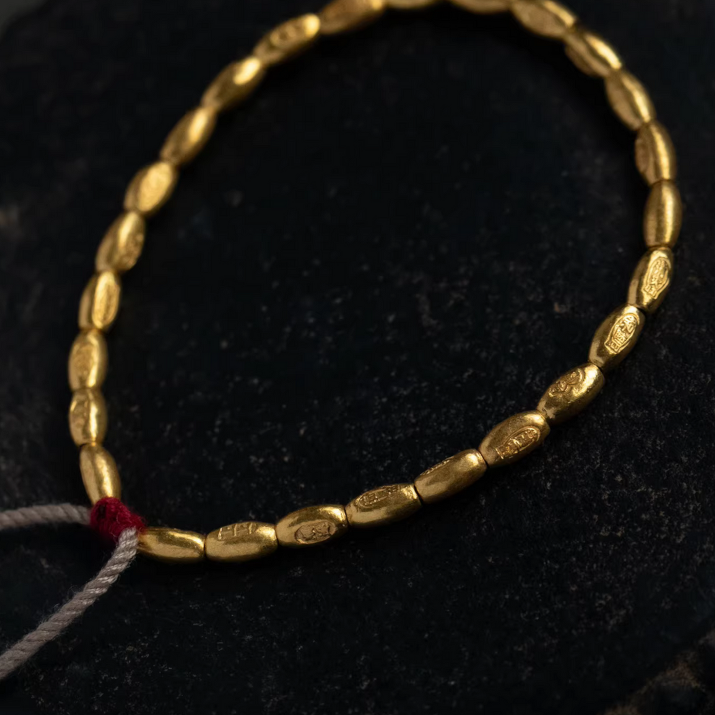 24K Pure 999 Gold Rice Beads Woven Rope Bracelet