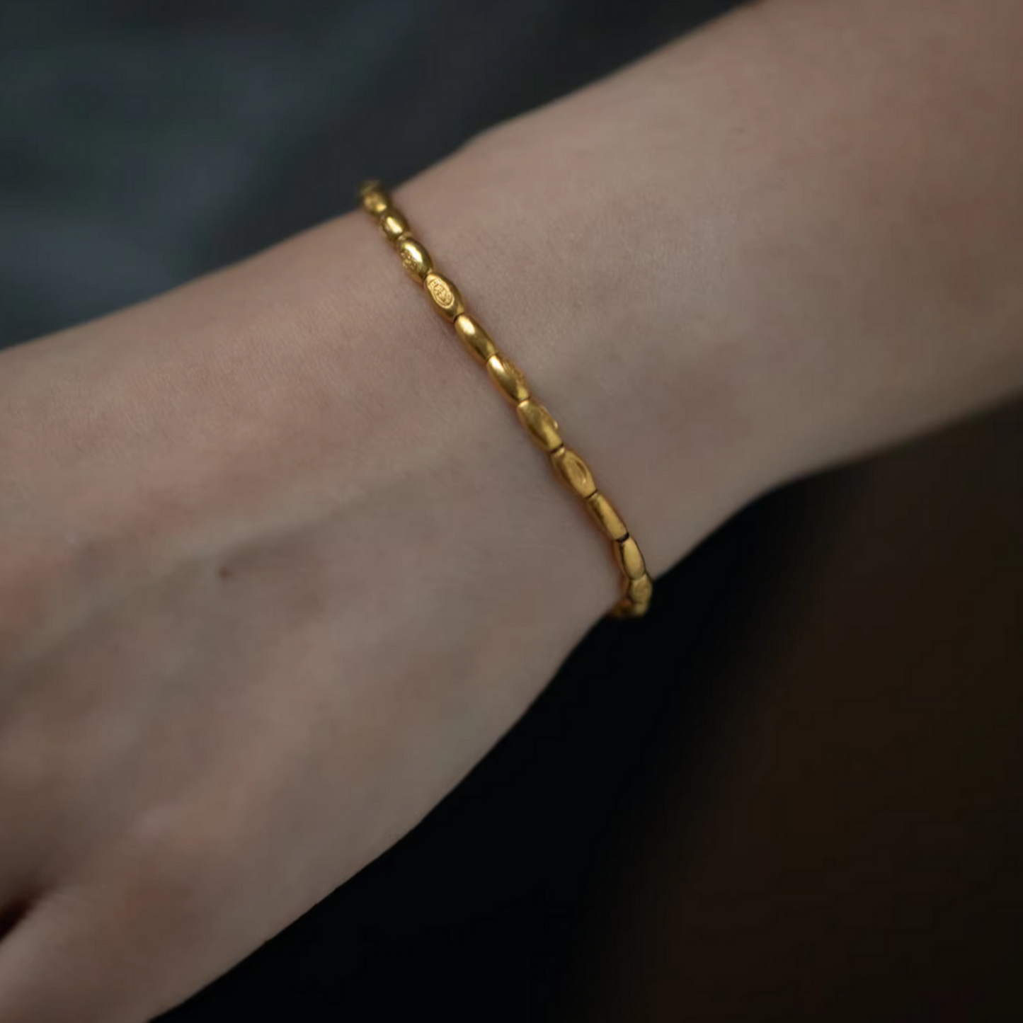 24K Pure 999 Gold Rice Beads Woven Rope Bracelet