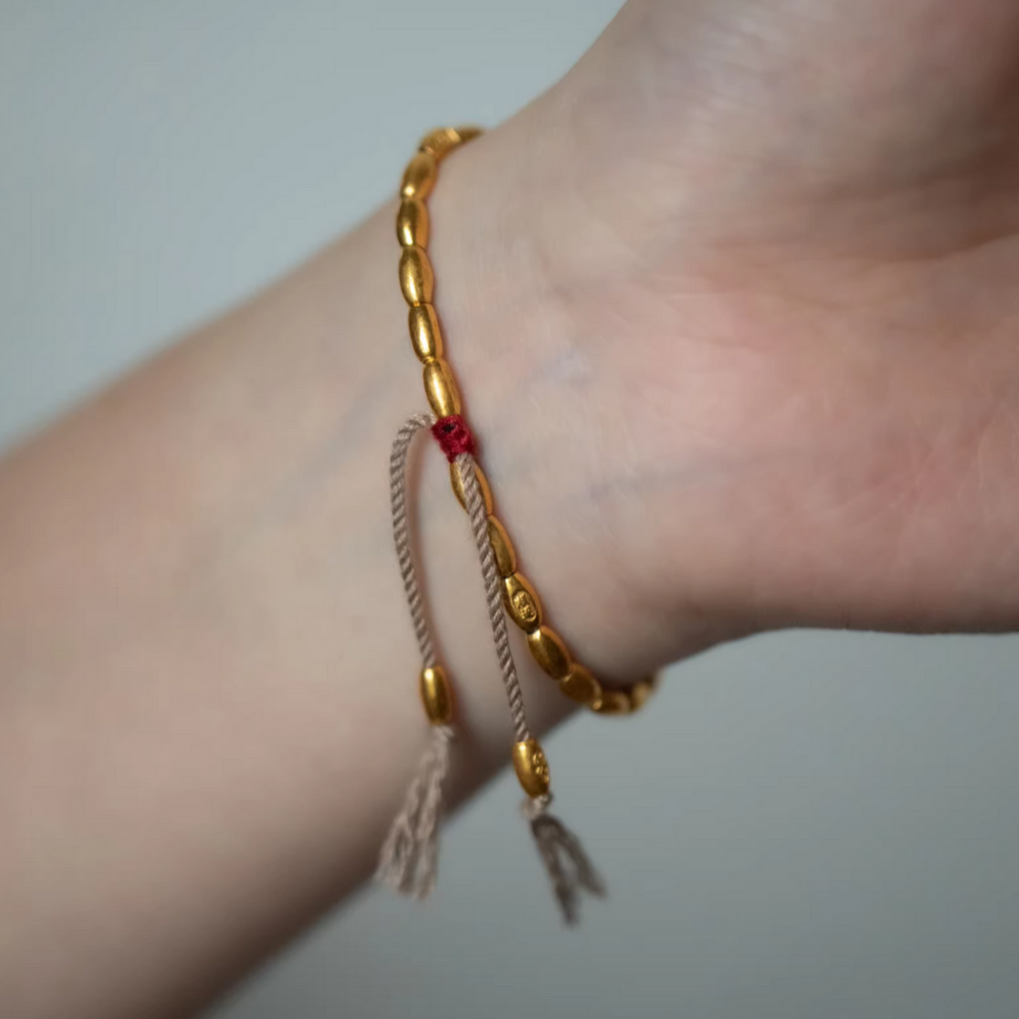 24K Pure 999 Gold Rice Beads Woven Rope Bracelet