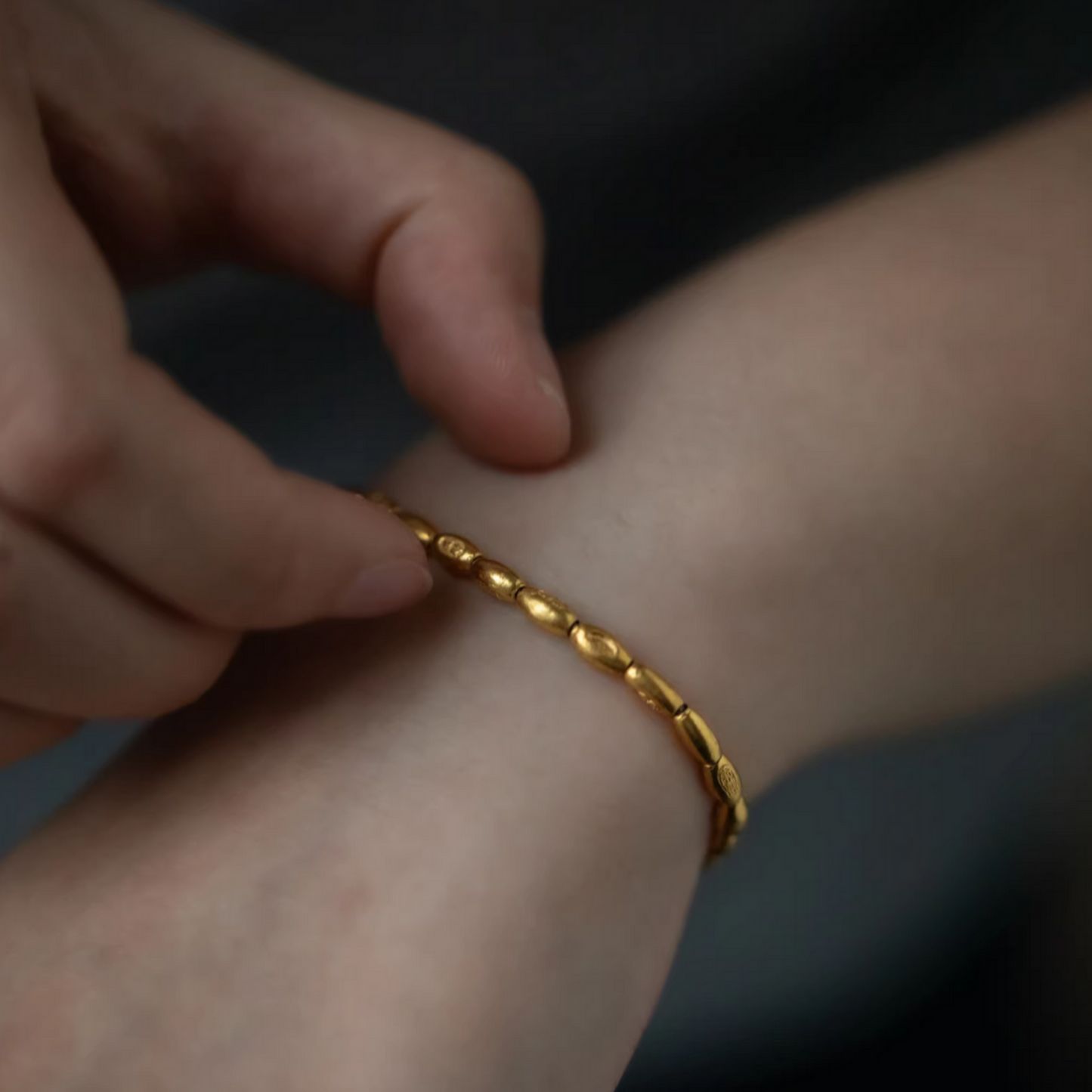 24K Pure 999 Gold Rice Beads Woven Rope Bracelet