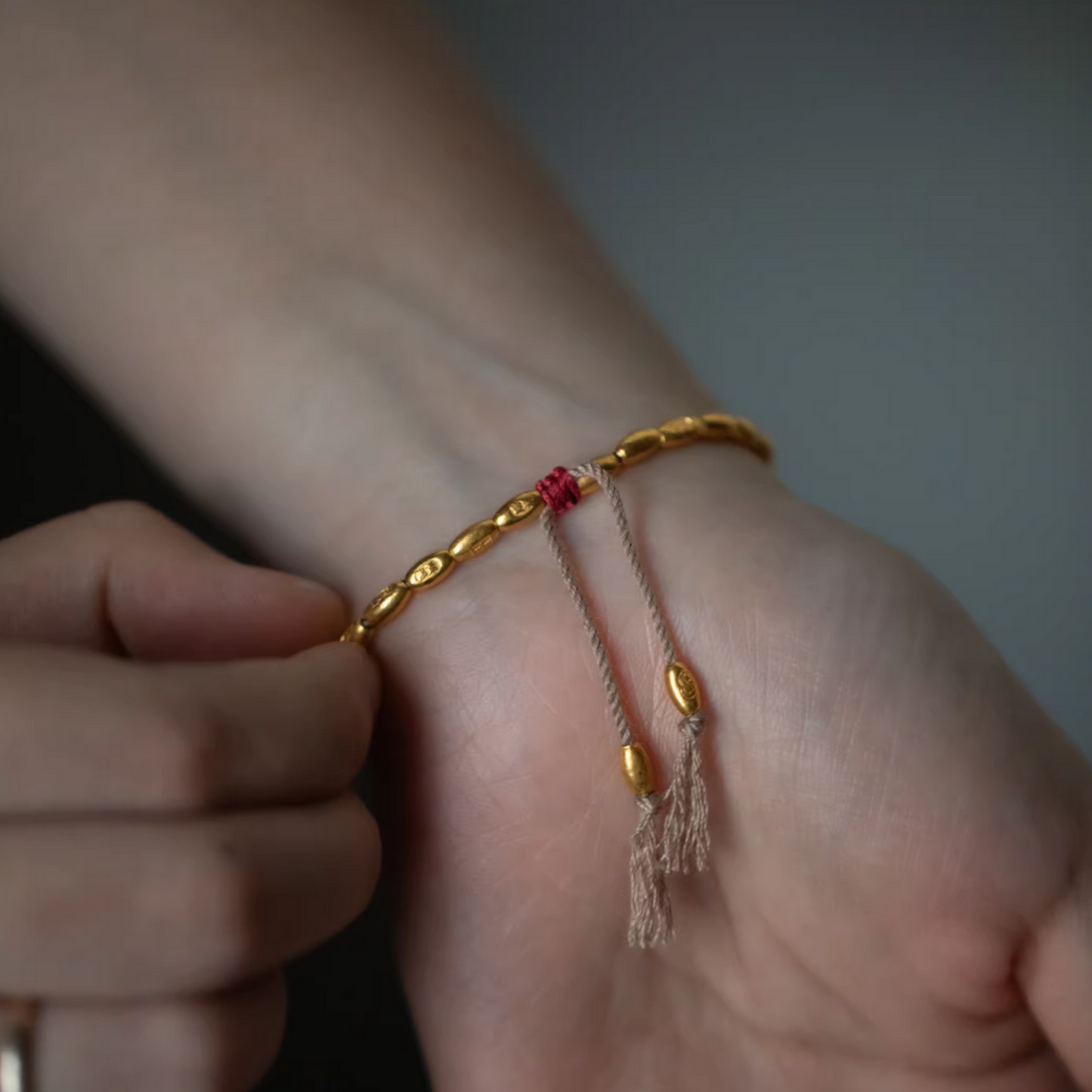 24K Pure 999 Gold Rice Beads Woven Rope Bracelet