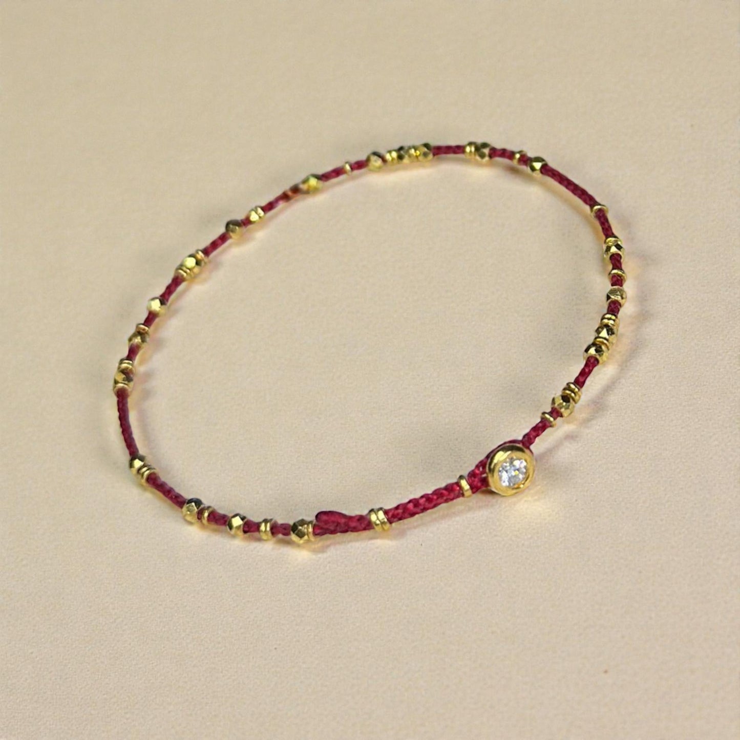 24k 999 Gold Disco Bead Zircon Charm Minimal Braided Bracelet