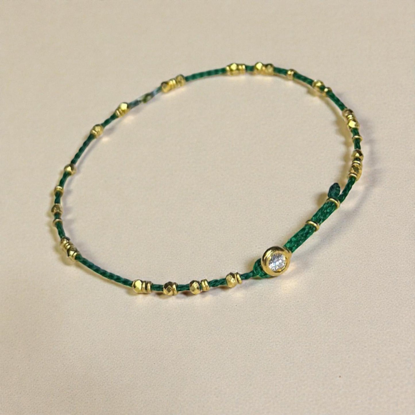 24k 999 Gold Disco Bead Zircon Charm Minimal Braided Bracelet
