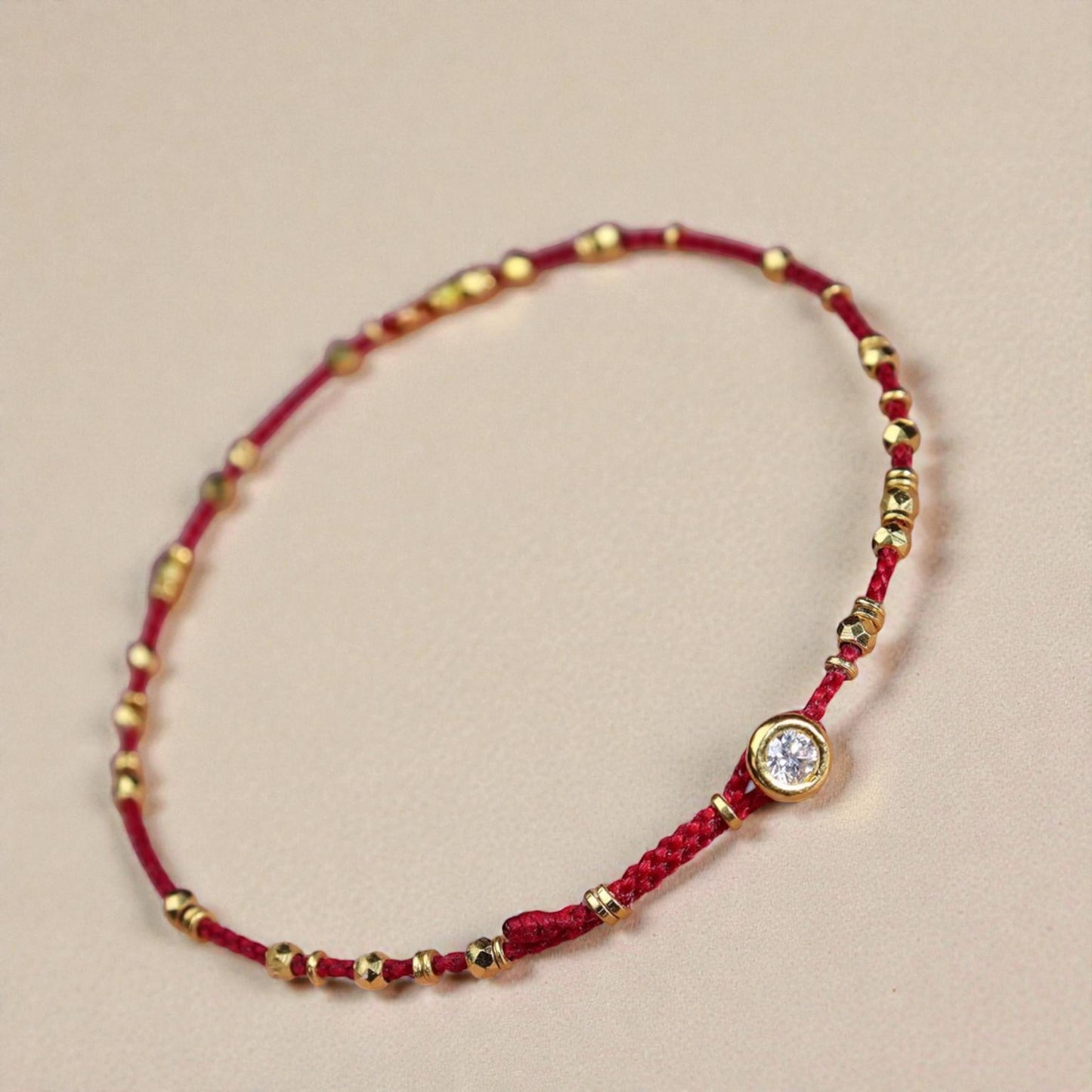 24k 999 Gold Disco Bead Zircon Charm Minimal Braided Bracelet