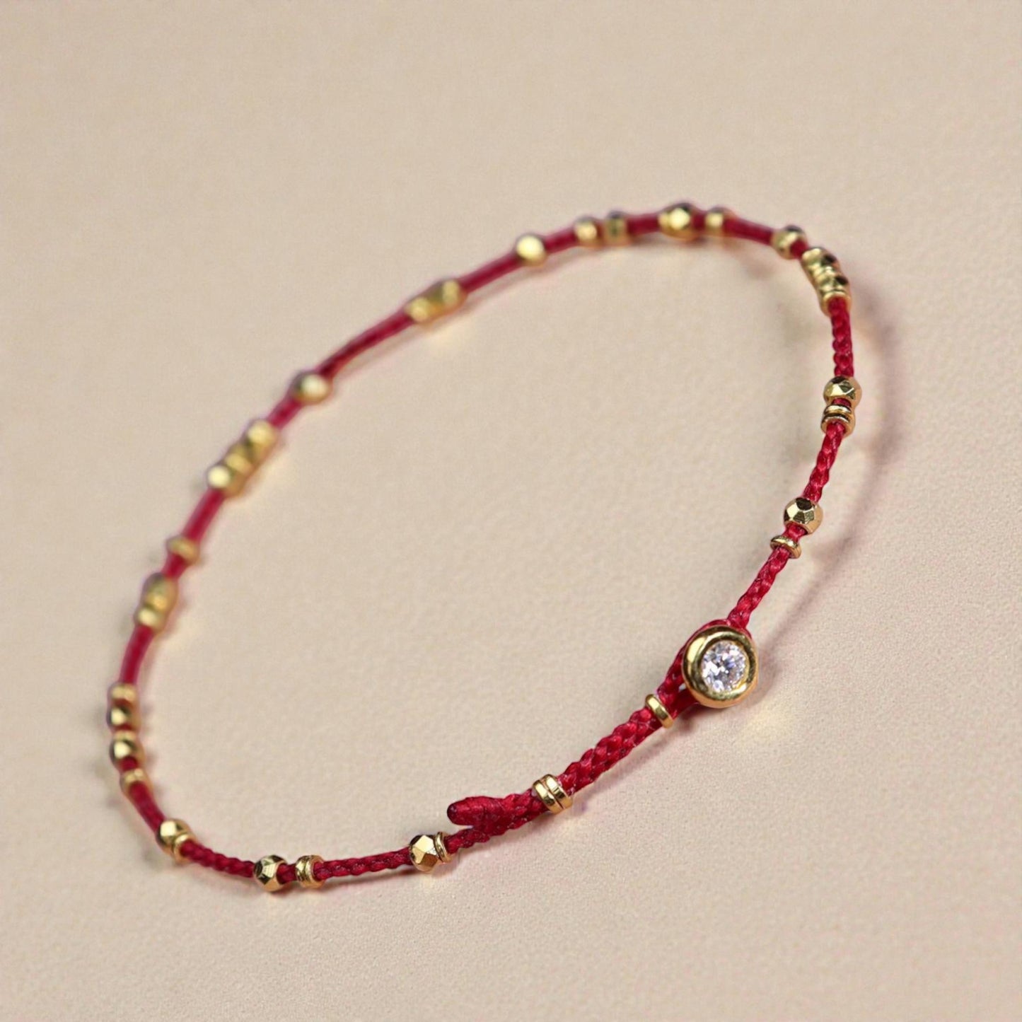 24k 999 Gold Disco Bead Zircon Charm Minimal Braided Bracelet