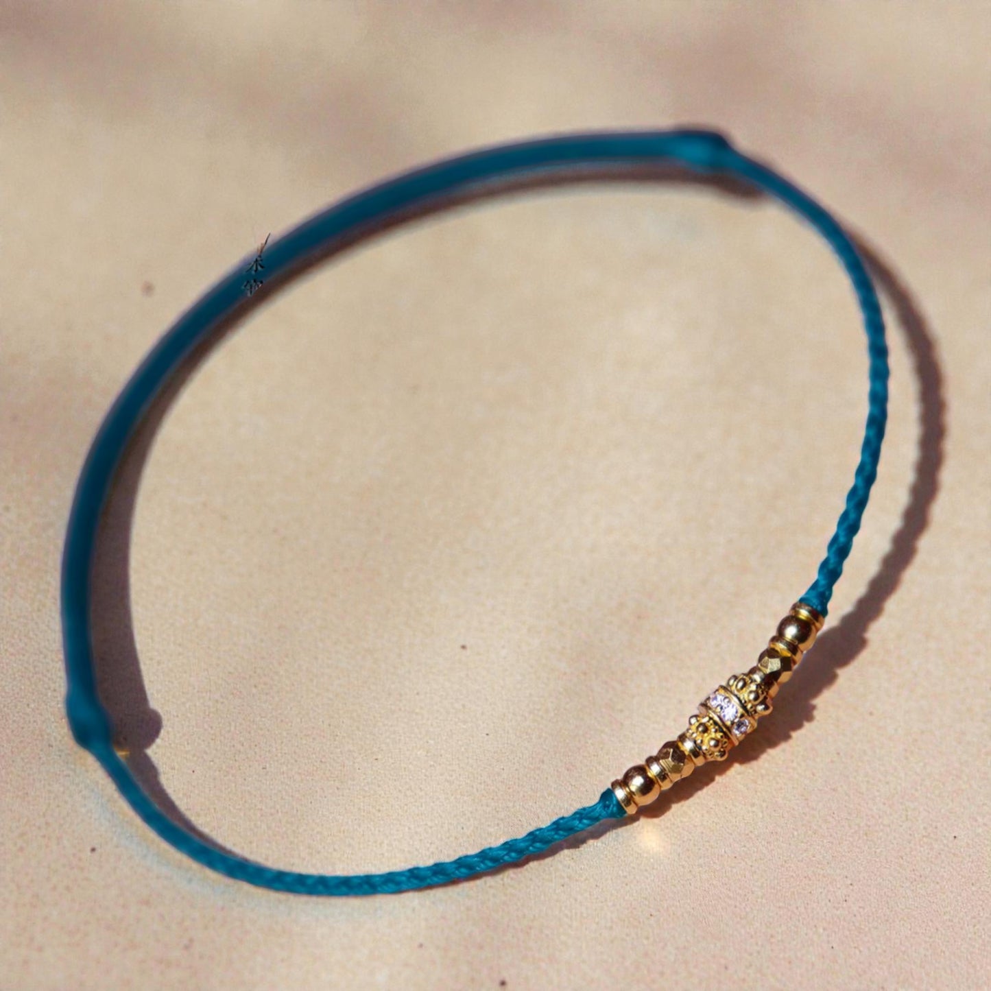 24k 999 Gold Disco Bead Zircon Charm Minimal Braided Bracelet