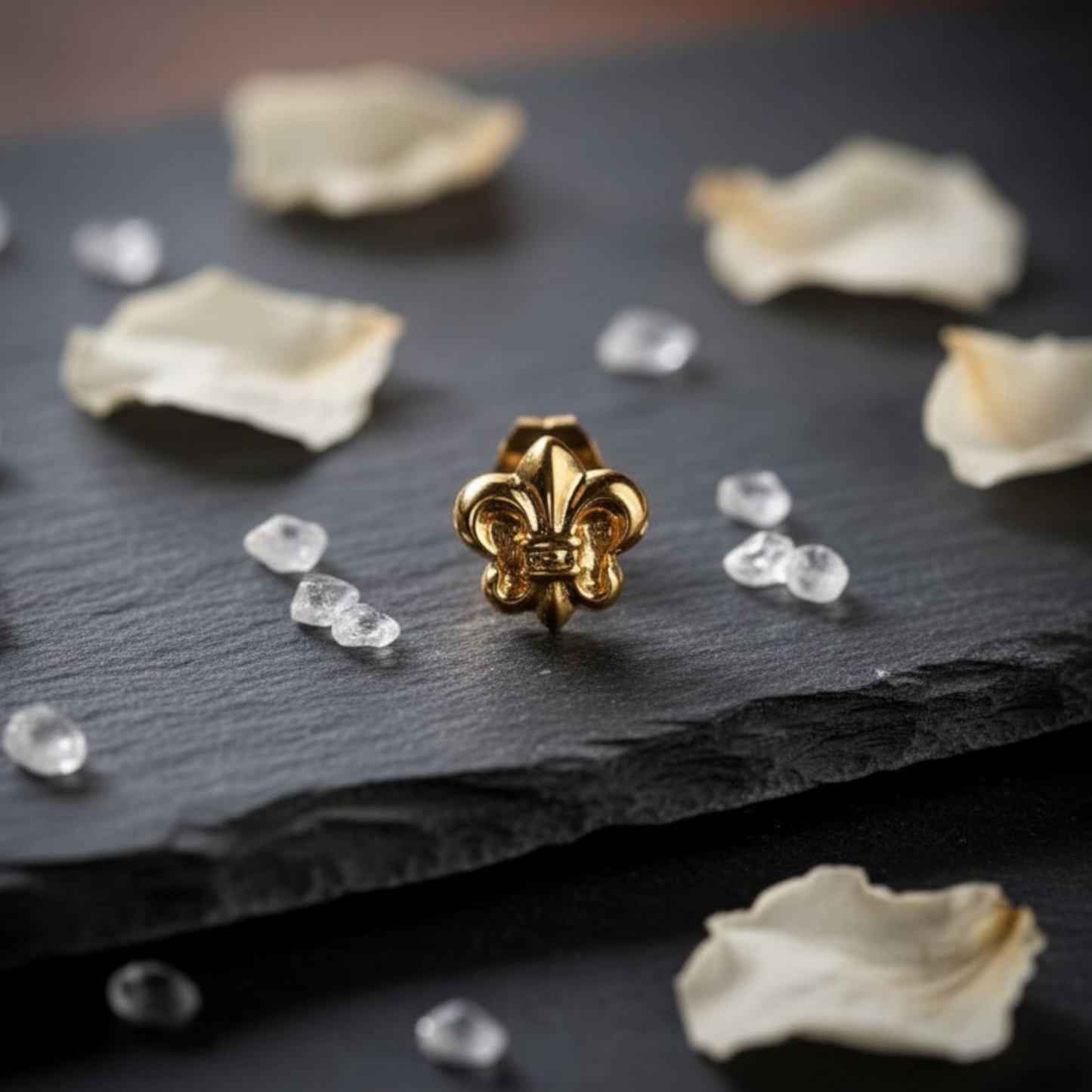18K Fine Gold Fleur de Lis Iris Cross Stud Earrings