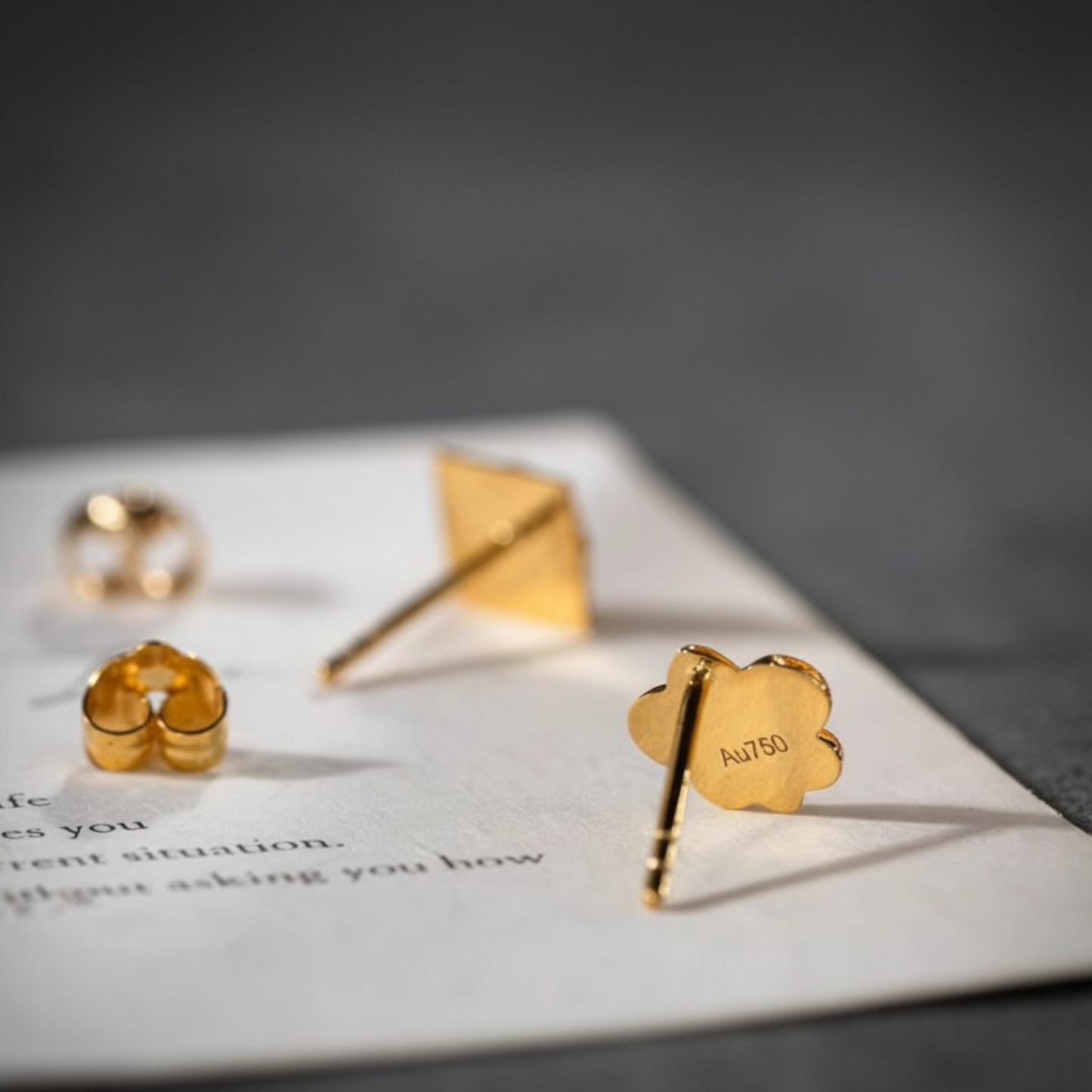18K Fine Gold Fleur de Lis Iris Cross Stud Earrings