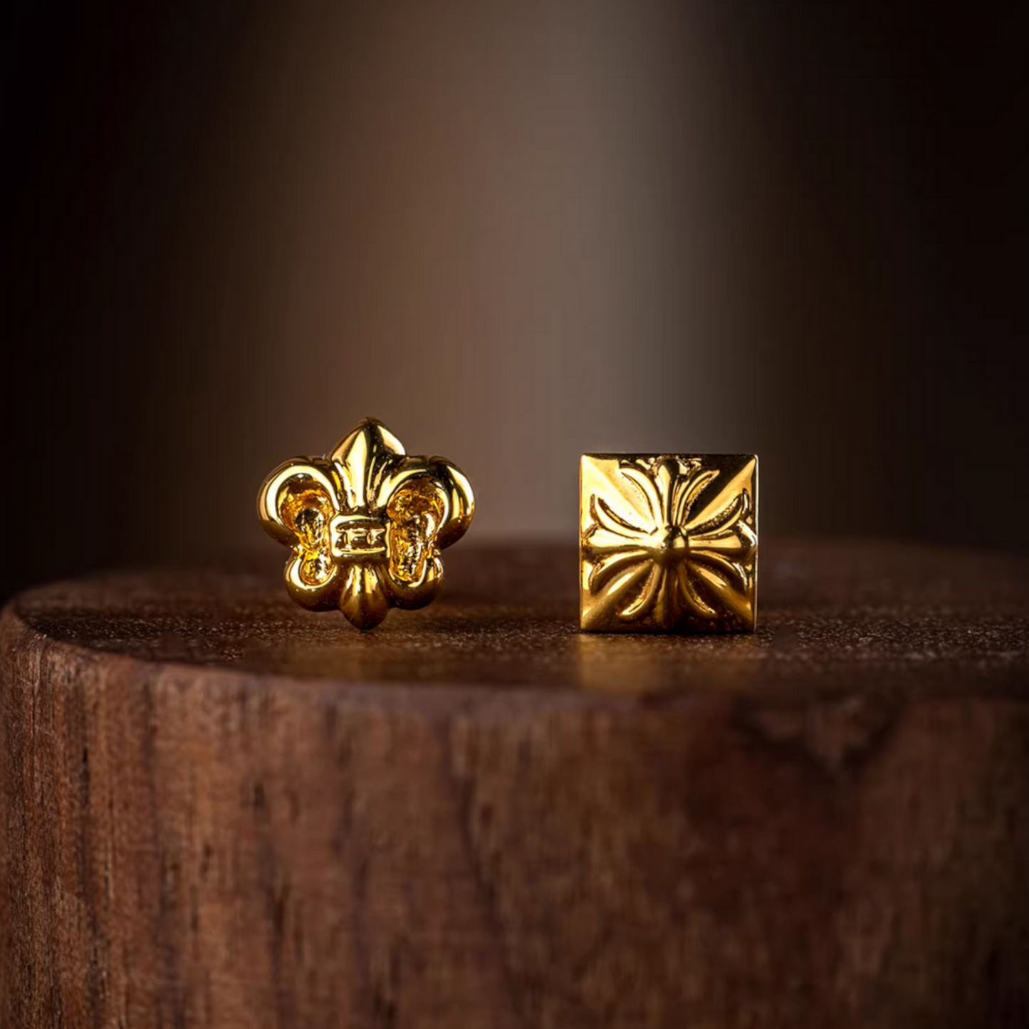 18K Fine Gold Fleur de Lis Iris Cross Stud Earrings