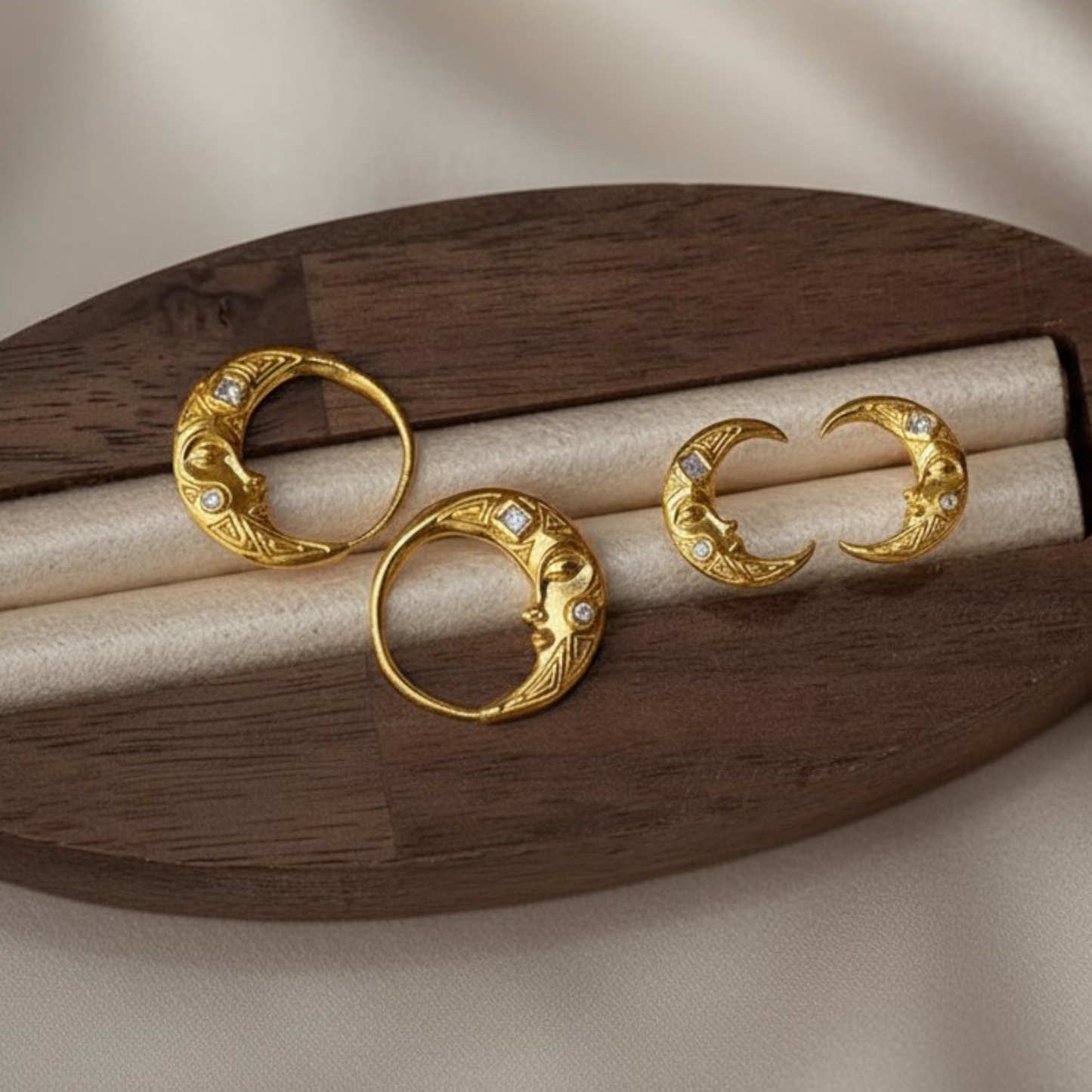 24K Fine Gold Moon Diamond Earring and Pendant