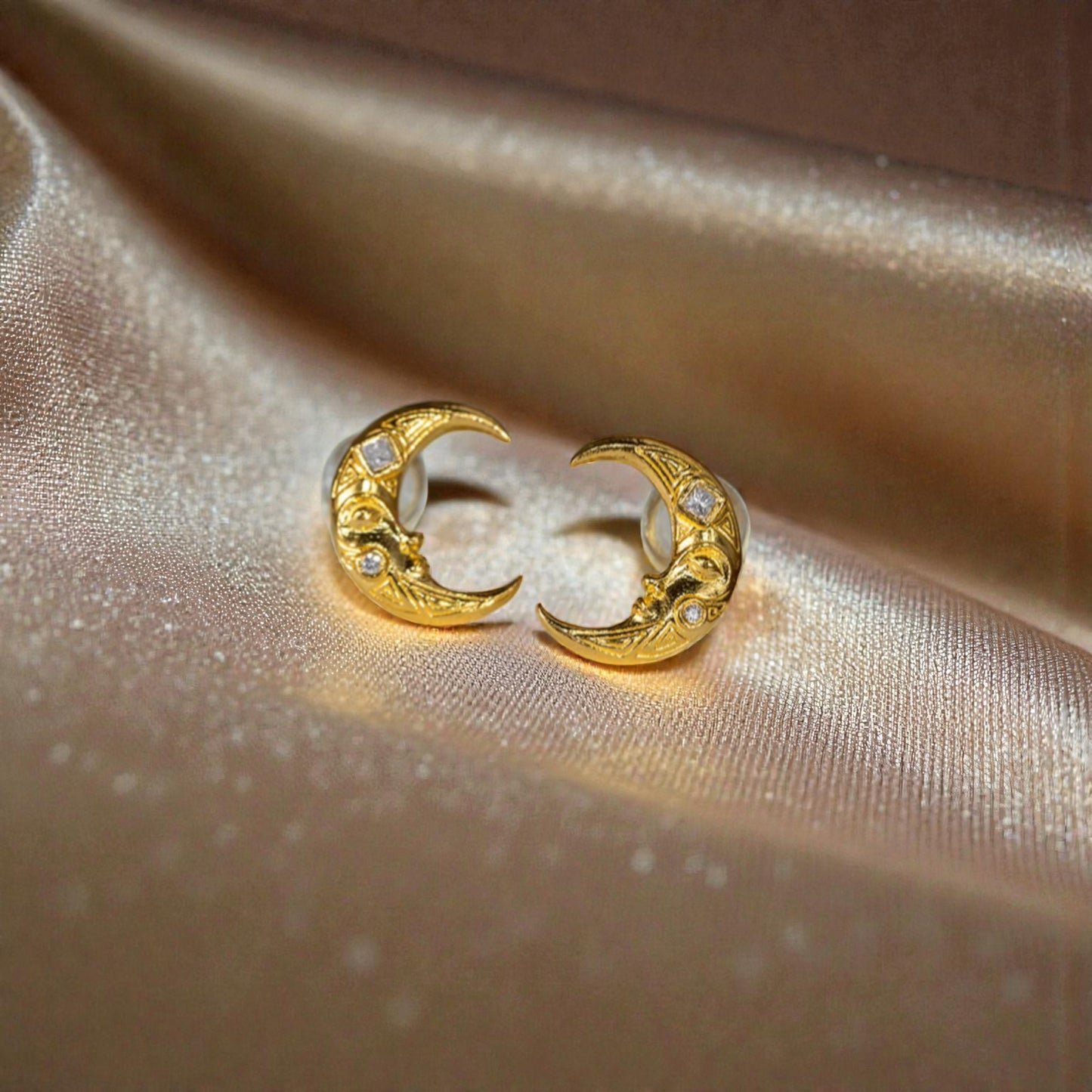 24K Fine Gold Moon Diamond Earring and Pendant