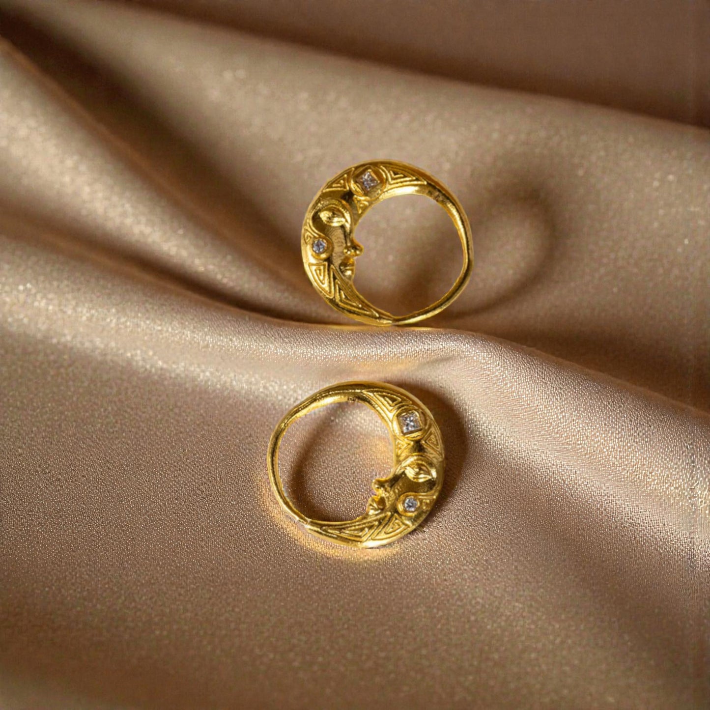 24K Fine Gold Moon Diamond Earring and Pendant