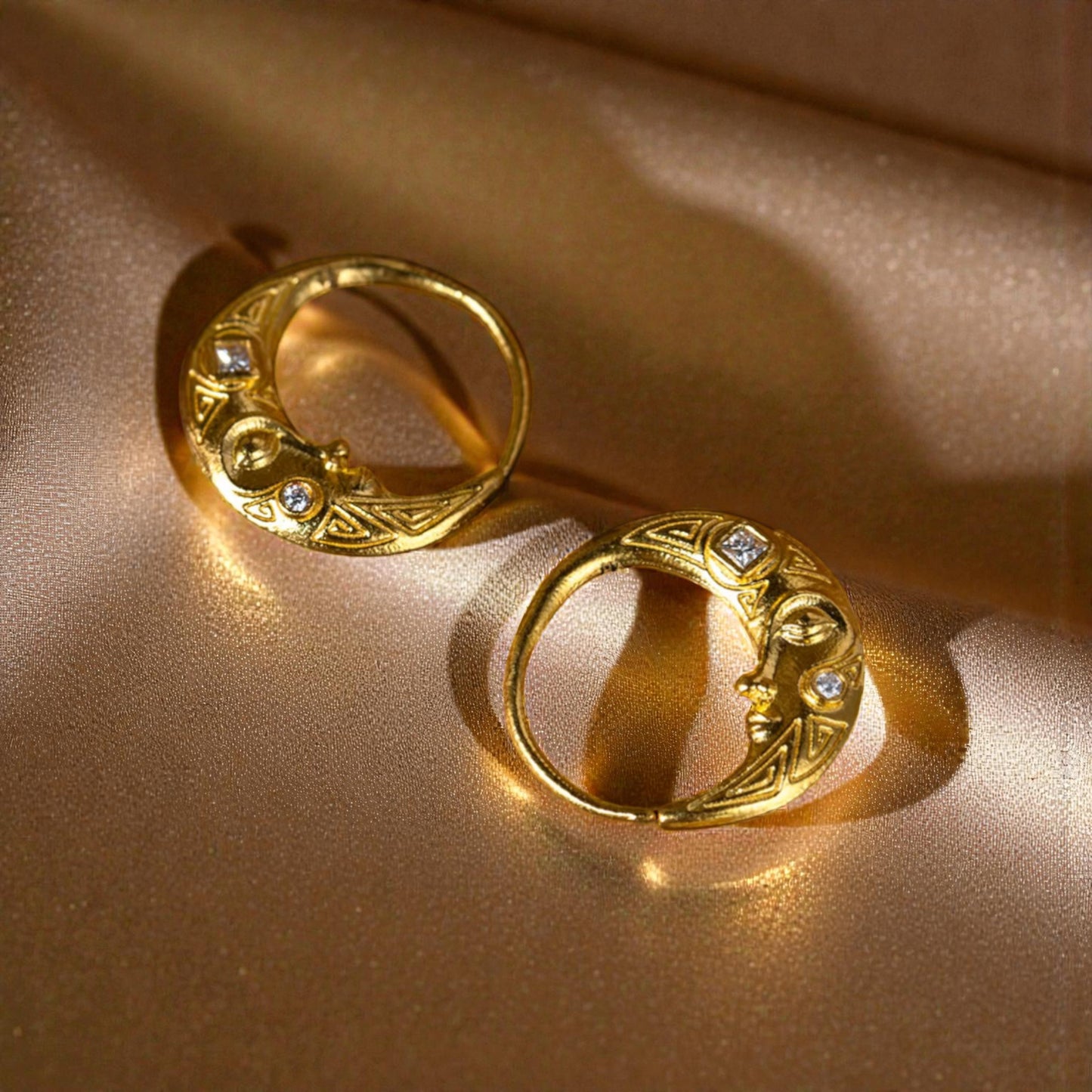 24K Fine Gold Moon Diamond Earring and Pendant