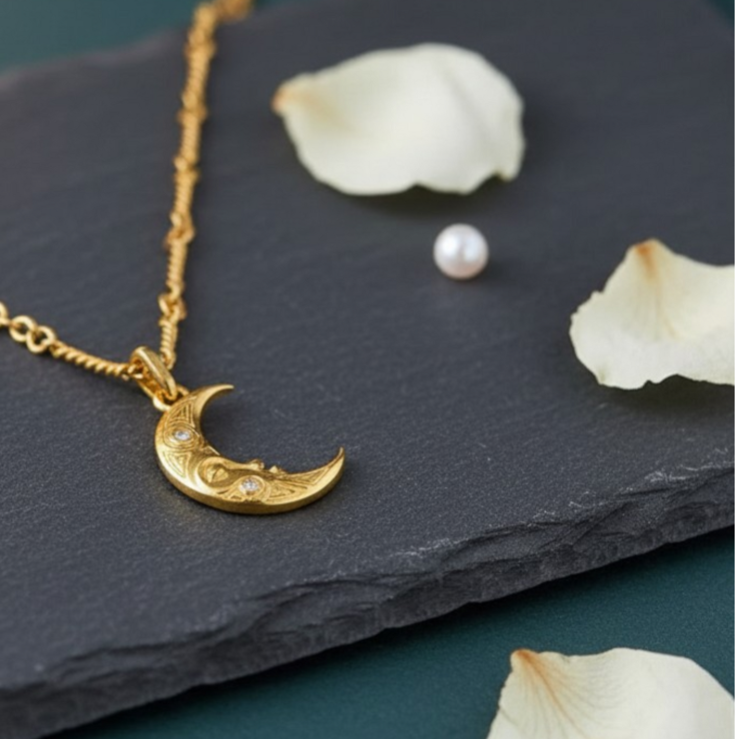 24K Fine Gold Moon Diamond Earring and Pendant