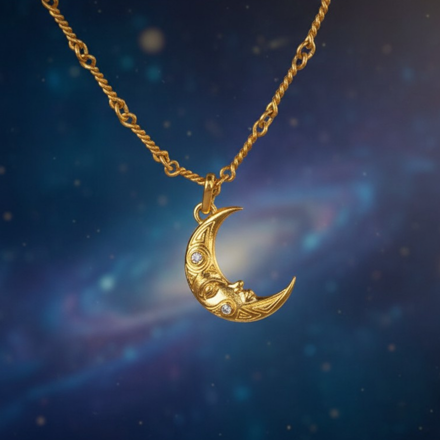24K Fine Gold Moon Diamond Earring and Pendant