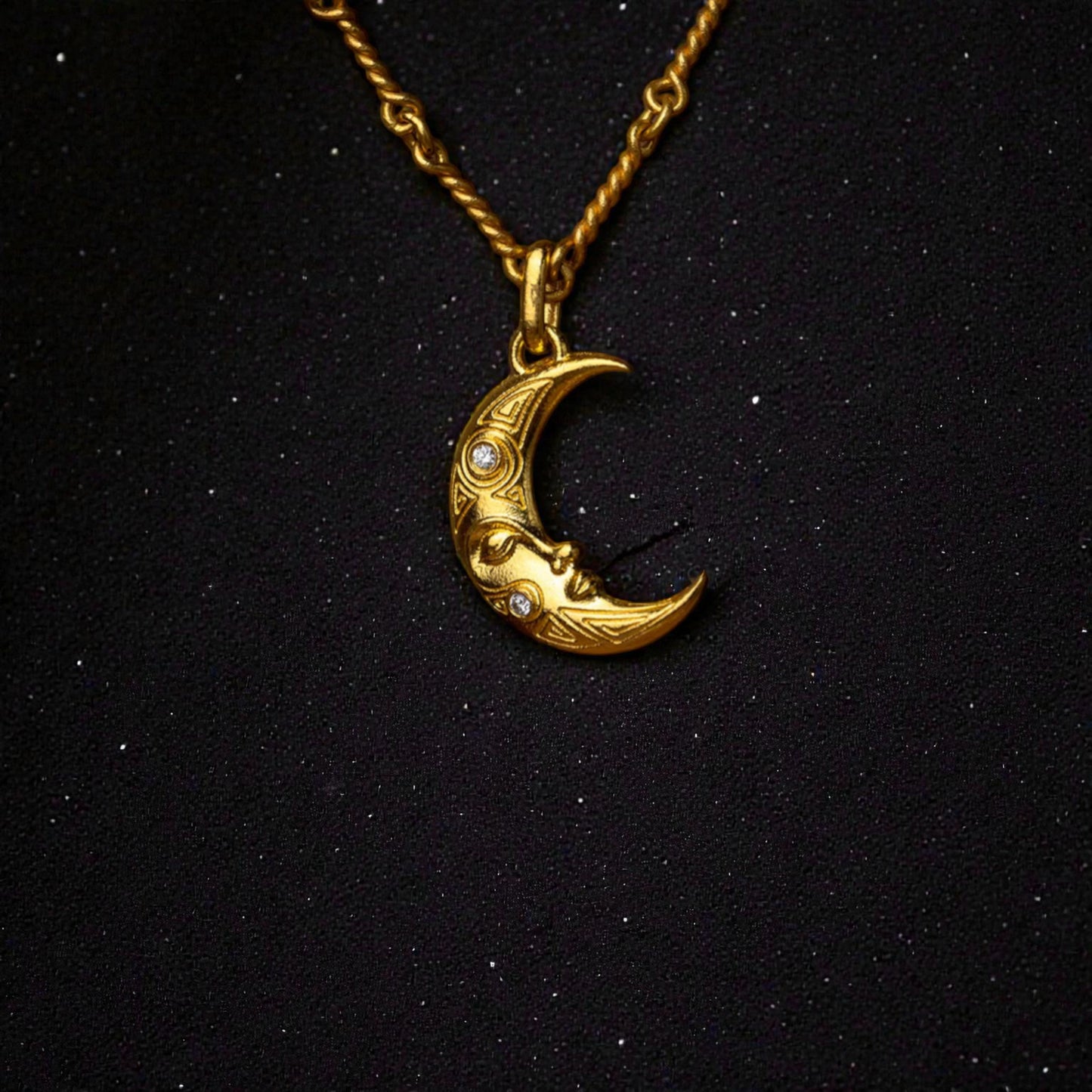 24K Fine Gold Moon Diamond Earring and Pendant