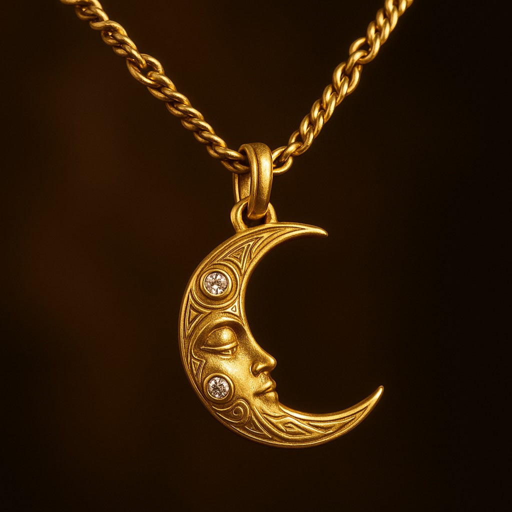 24K Fine Gold Moon Diamond Earring and Pendant