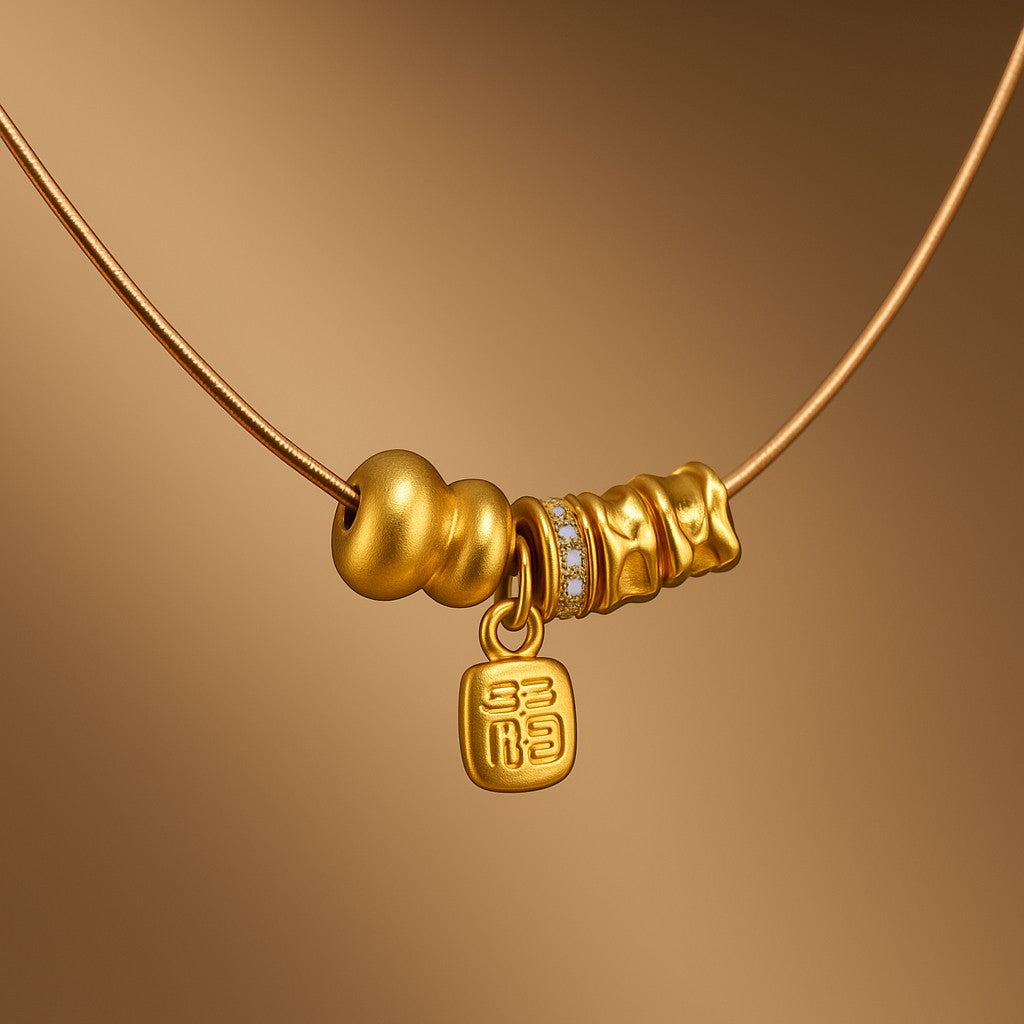 24k 999 Gold Gourd Chinese Blessing Charms Set Pendant