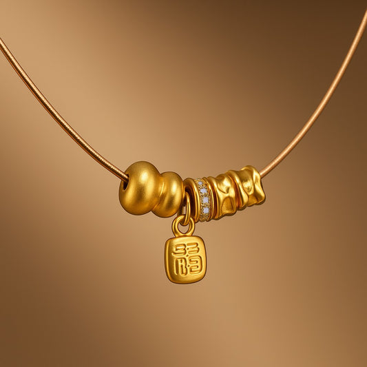 24k 999 Gold Gourd Chinese Blessing Charms Set Pendant