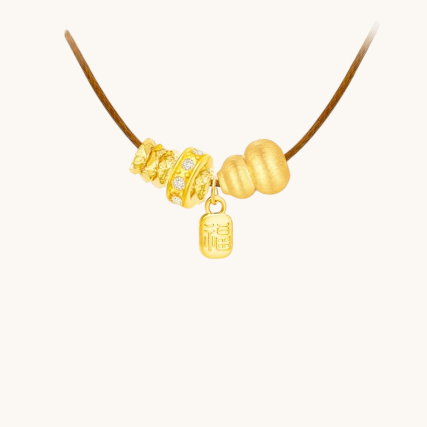 24k 999 Gold Gourd Chinese Blessing Charms Set Pendant