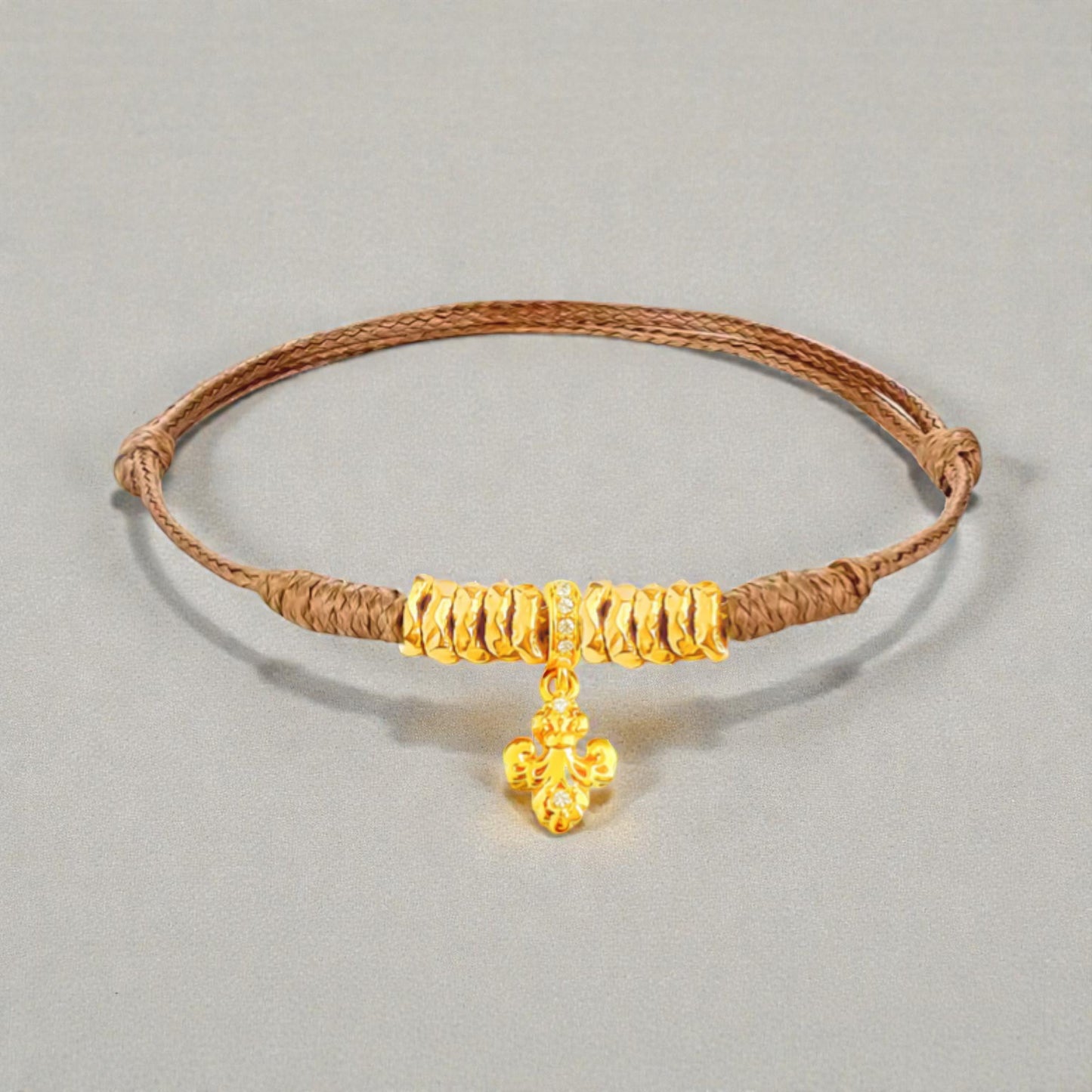 24k 999 Fine Gold Fleur de Lis Iris Charms Braided Bracelet
