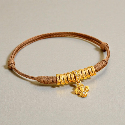 24k 999 Fine Gold Fleur de Lis Iris Charms Braided Bracelet
