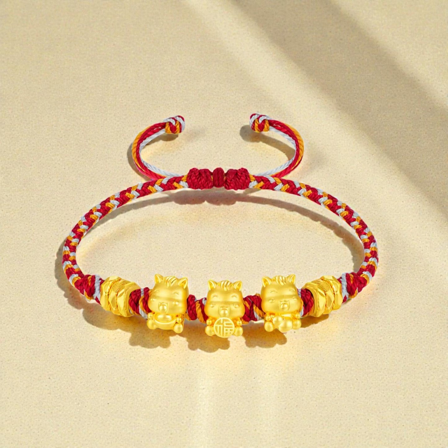 24K Hard Gold Chinese Zodiac Horse Charm Braided Bracelet