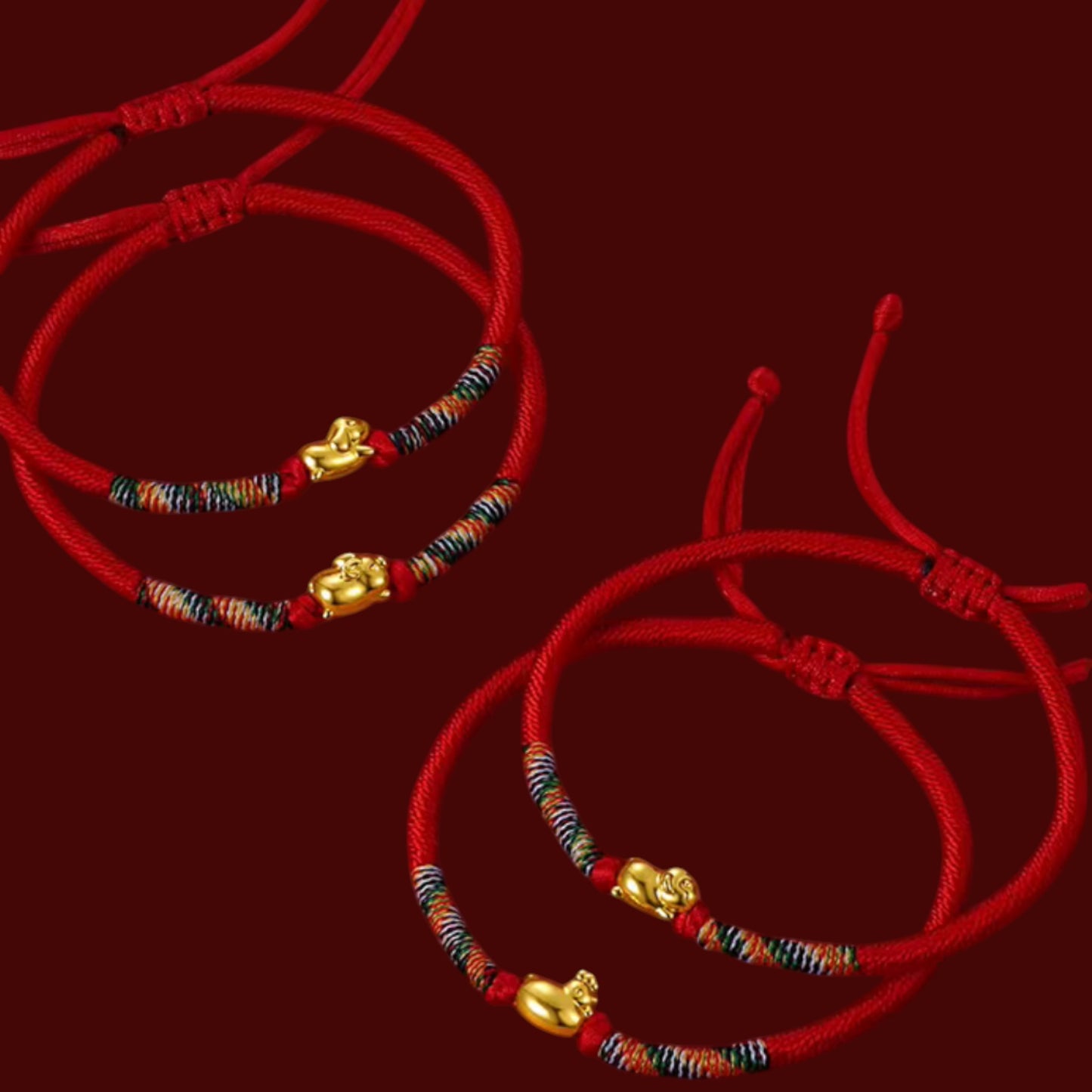 24K 5D 999 Hard Gold Chinese Zodiac Animals Charm Braided Bracelet Women and Kids