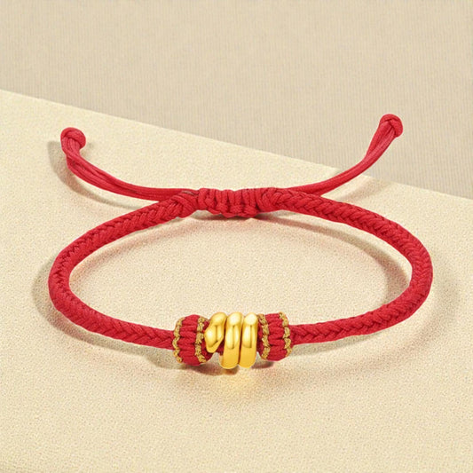 24K 5D Hard Gold Chinese Zodiac Snake Charm Braided Bracelet