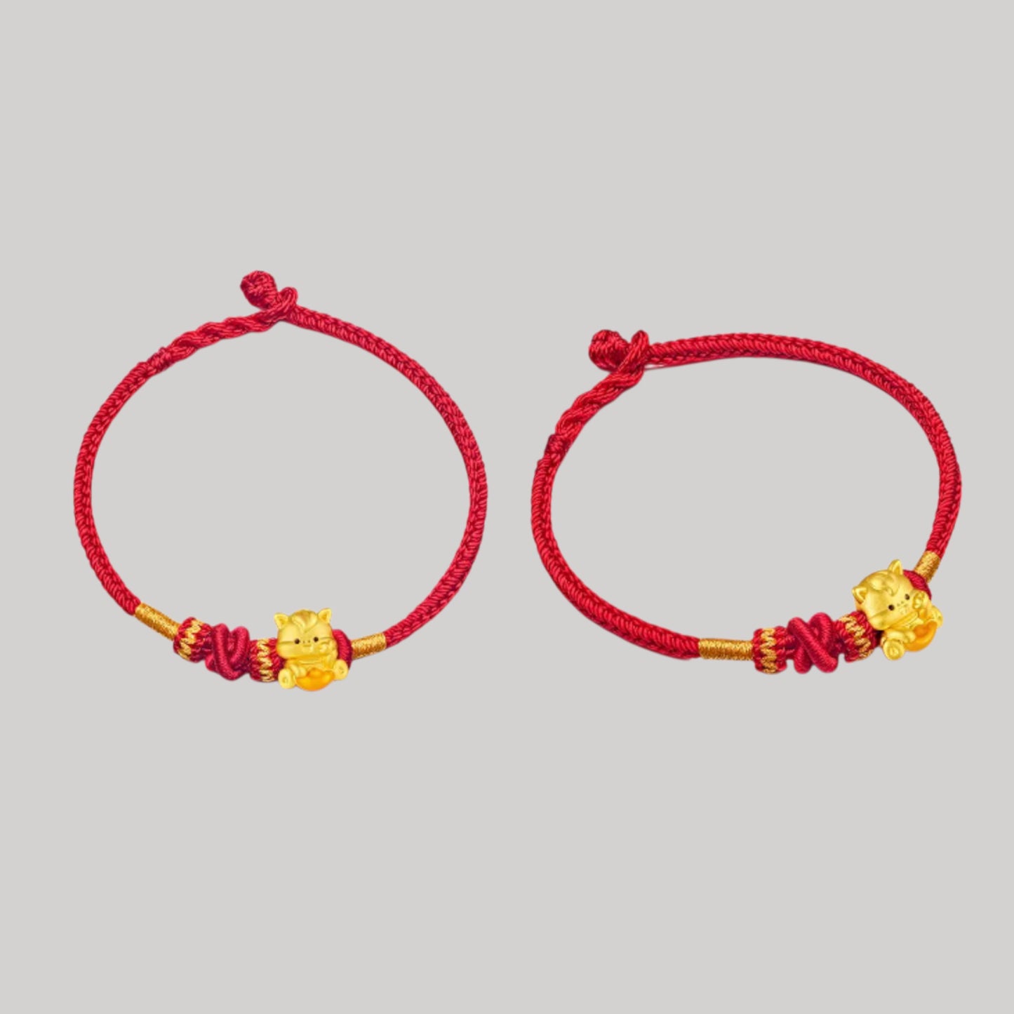 24K Gold Beads Zodiac Horse Charm with Braided Bracelet