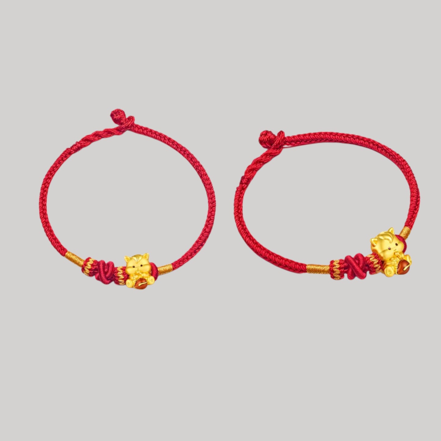 24K Gold Beads Zodiac Horse Charm with Braided Bracelet