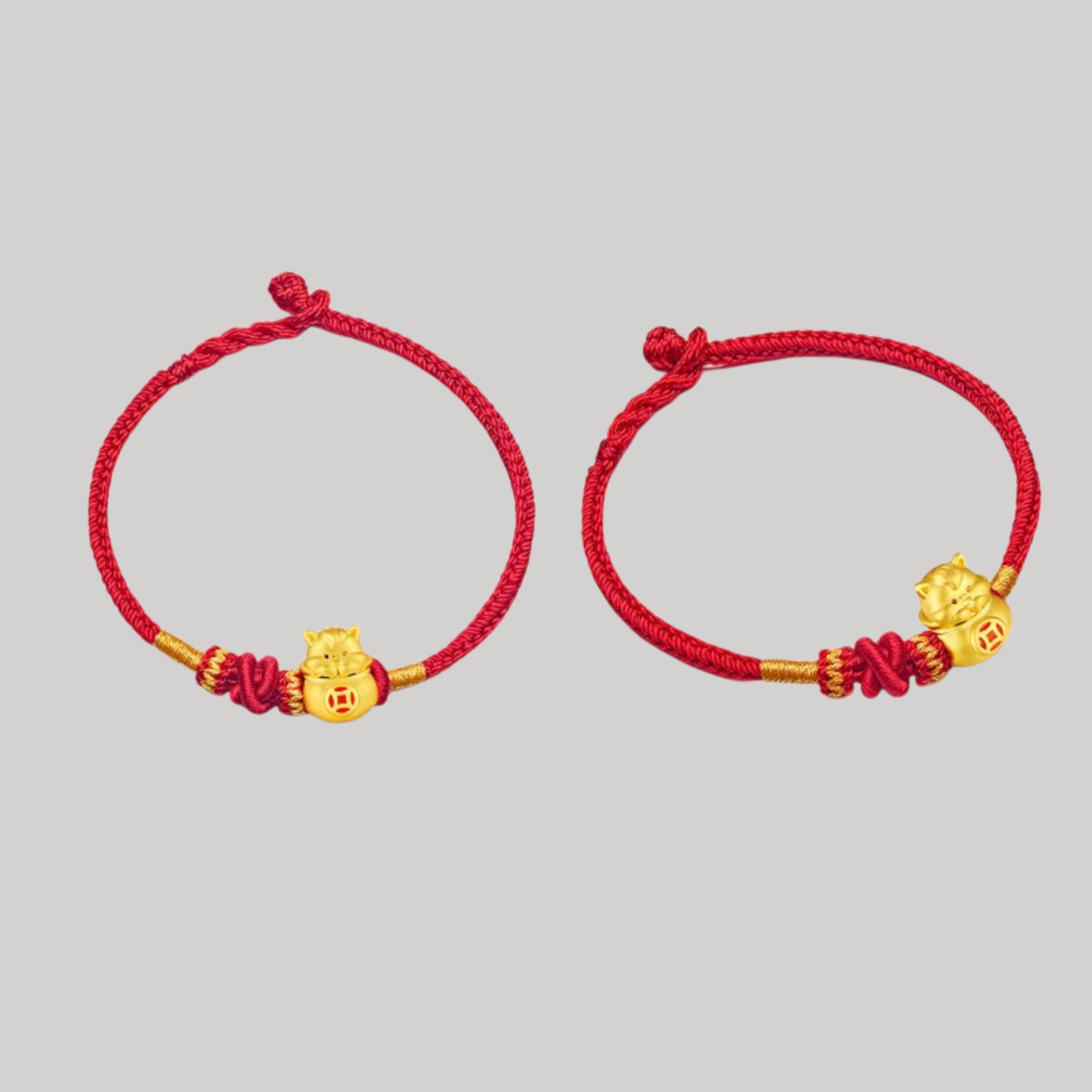 24K Gold Beads Zodiac Horse Charm with Braided Bracelet