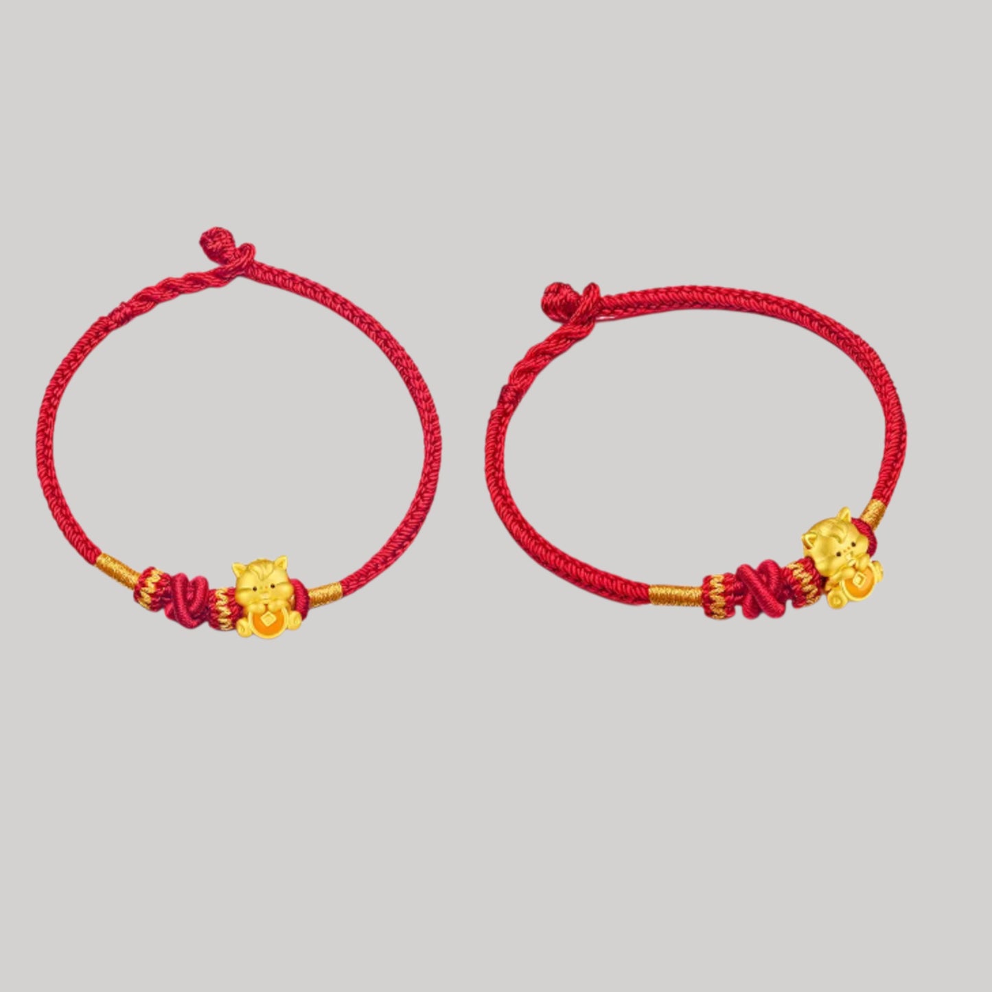 24K Gold Beads Zodiac Horse Charm with Braided Bracelet