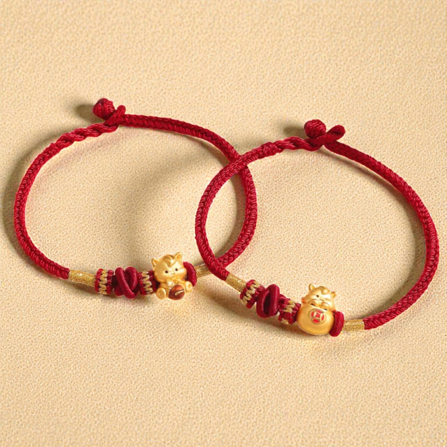 24K Gold Beads Zodiac Horse Charm with Braided Bracelet