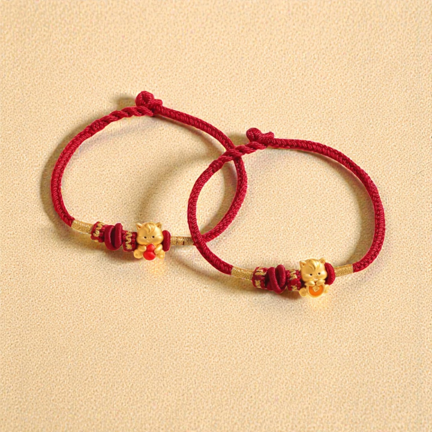 24K Gold Beads Zodiac Horse Charm with Braided Bracelet