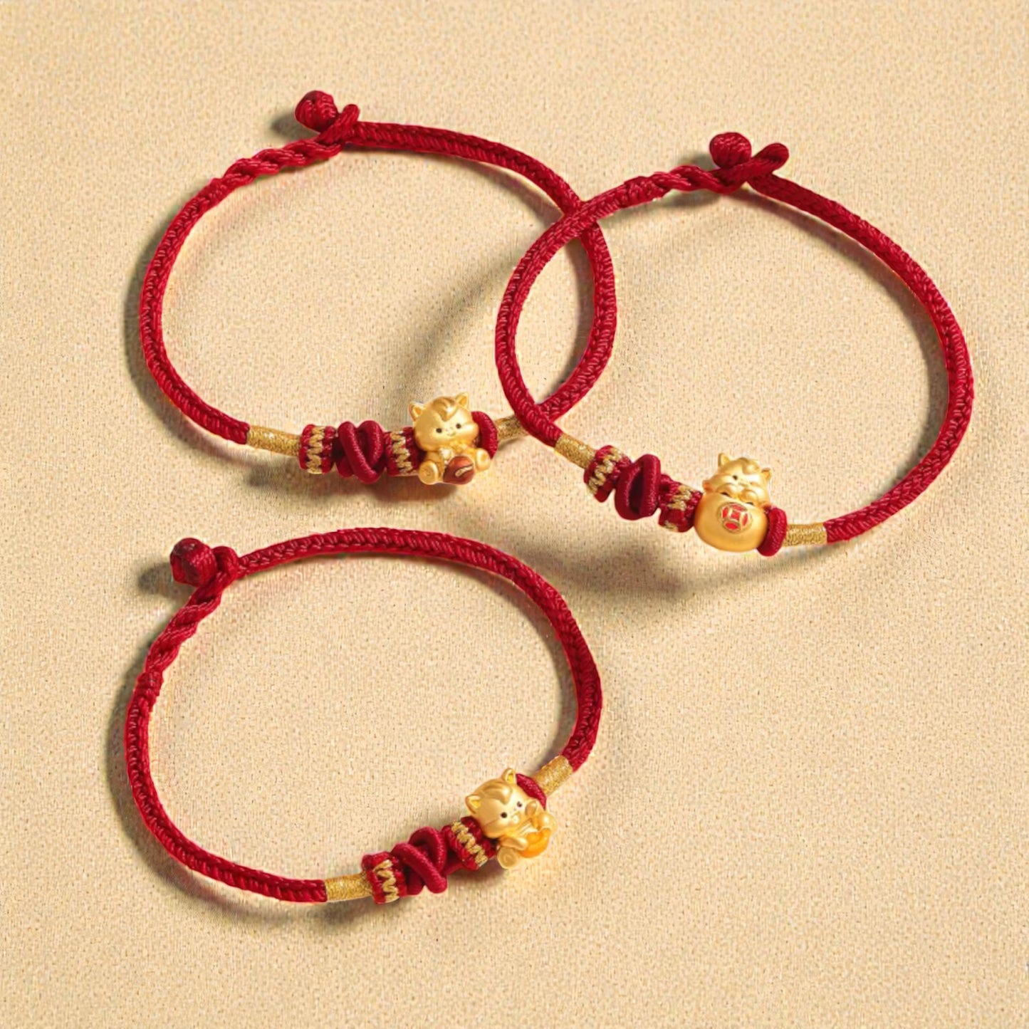 24K Gold Beads Zodiac Horse Charm with Braided Bracelet
